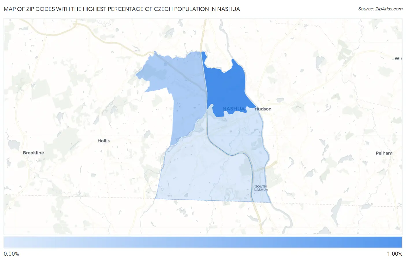 Zip Codes with the Highest Percentage of Czech Population in Nashua Map