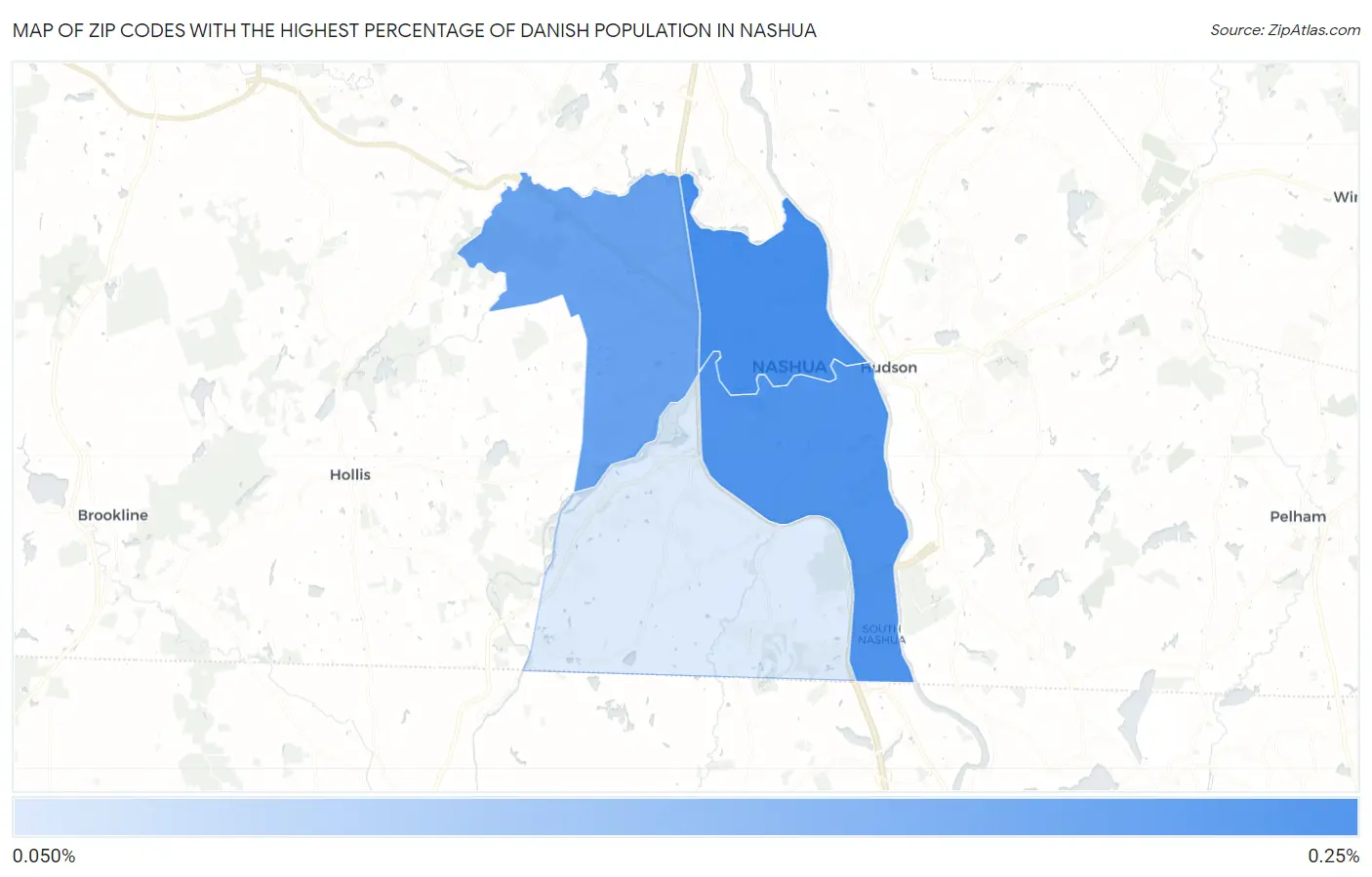 Zip Codes with the Highest Percentage of Danish Population in Nashua Map