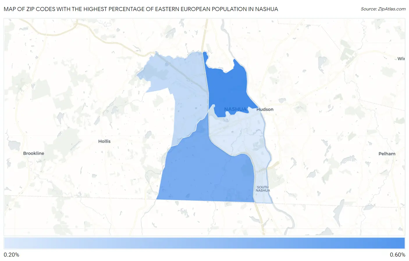 Zip Codes with the Highest Percentage of Eastern European Population in Nashua Map