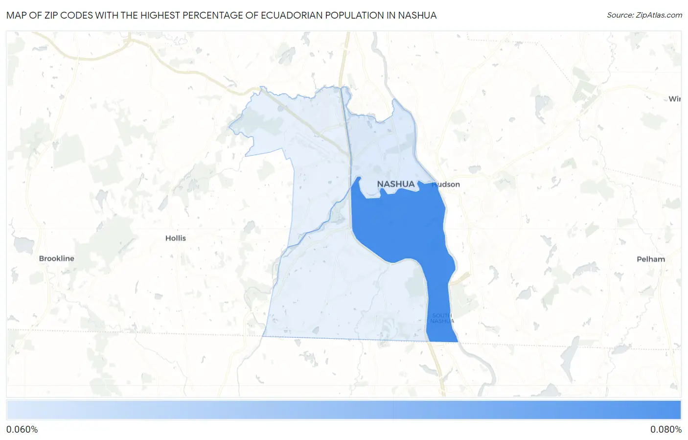 Zip Codes with the Highest Percentage of Ecuadorian Population in Nashua Map