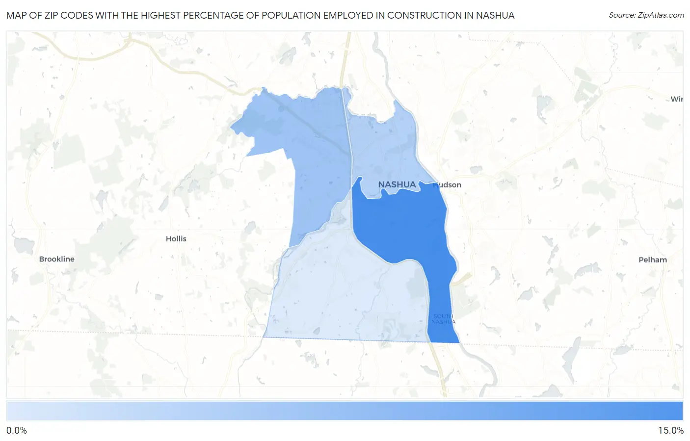 Zip Codes with the Highest Percentage of Population Employed in Construction in Nashua Map