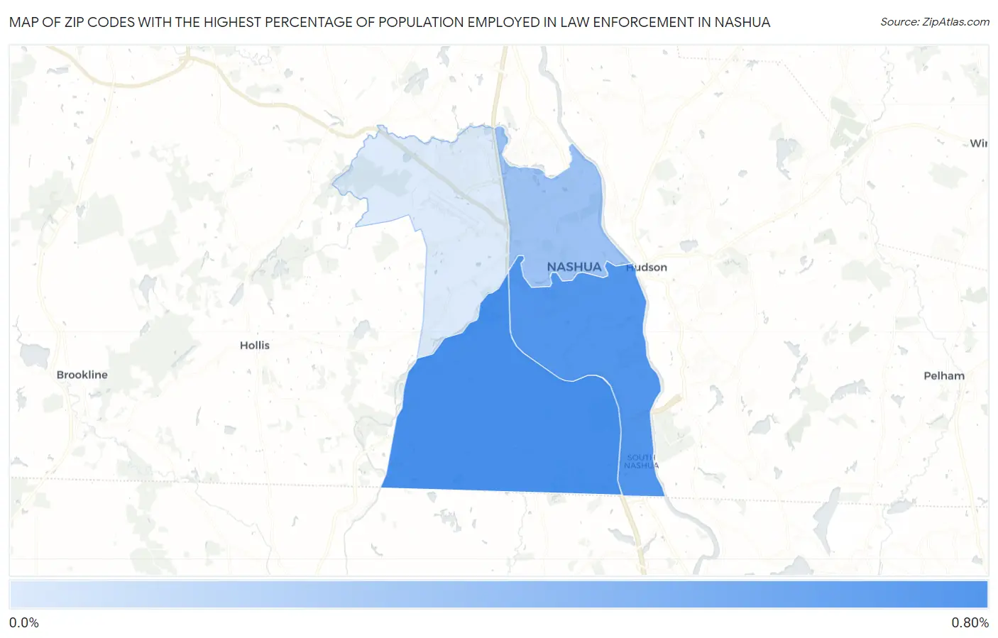 Zip Codes with the Highest Percentage of Population Employed in Law Enforcement in Nashua Map