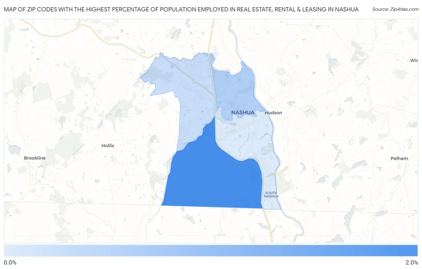Zip Codes with the Highest Percentage of Population Employed in Real Estate, Rental & Leasing in Nashua Map