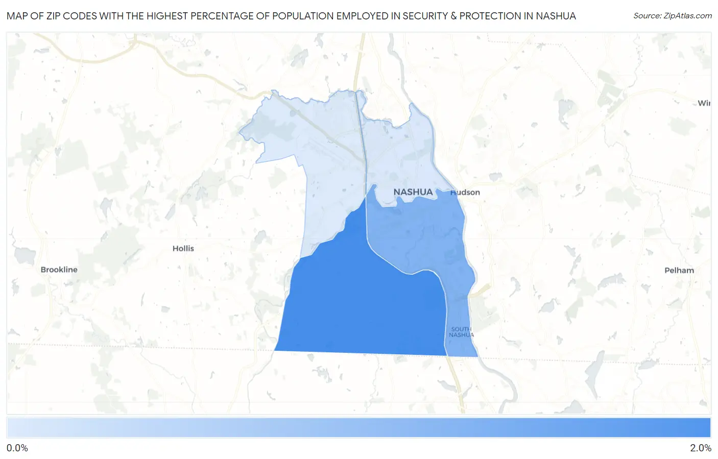 Zip Codes with the Highest Percentage of Population Employed in Security & Protection in Nashua Map