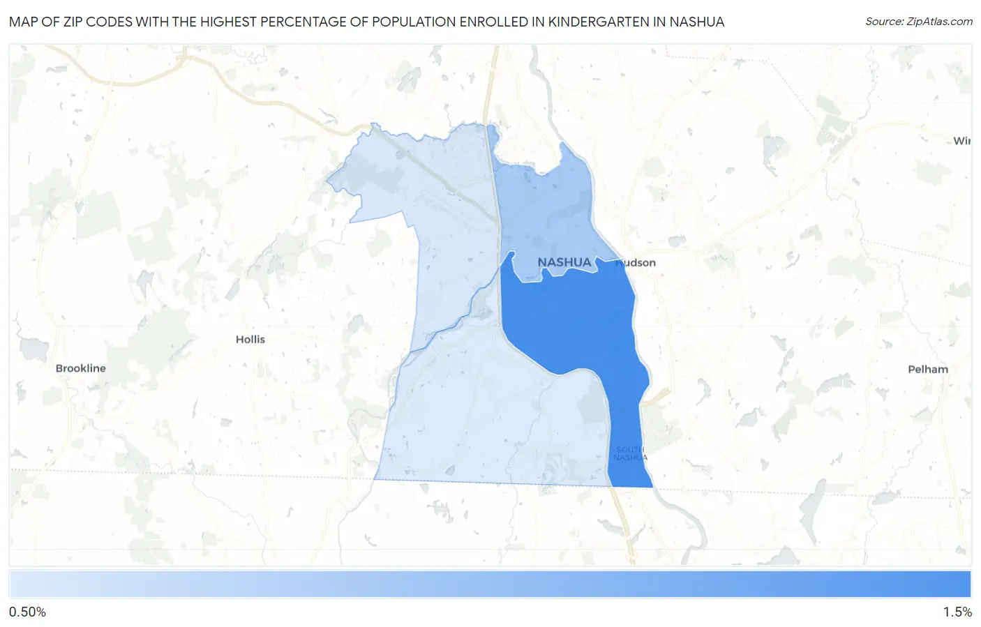 Zip Codes with the Highest Percentage of Population Enrolled in Kindergarten in Nashua Map