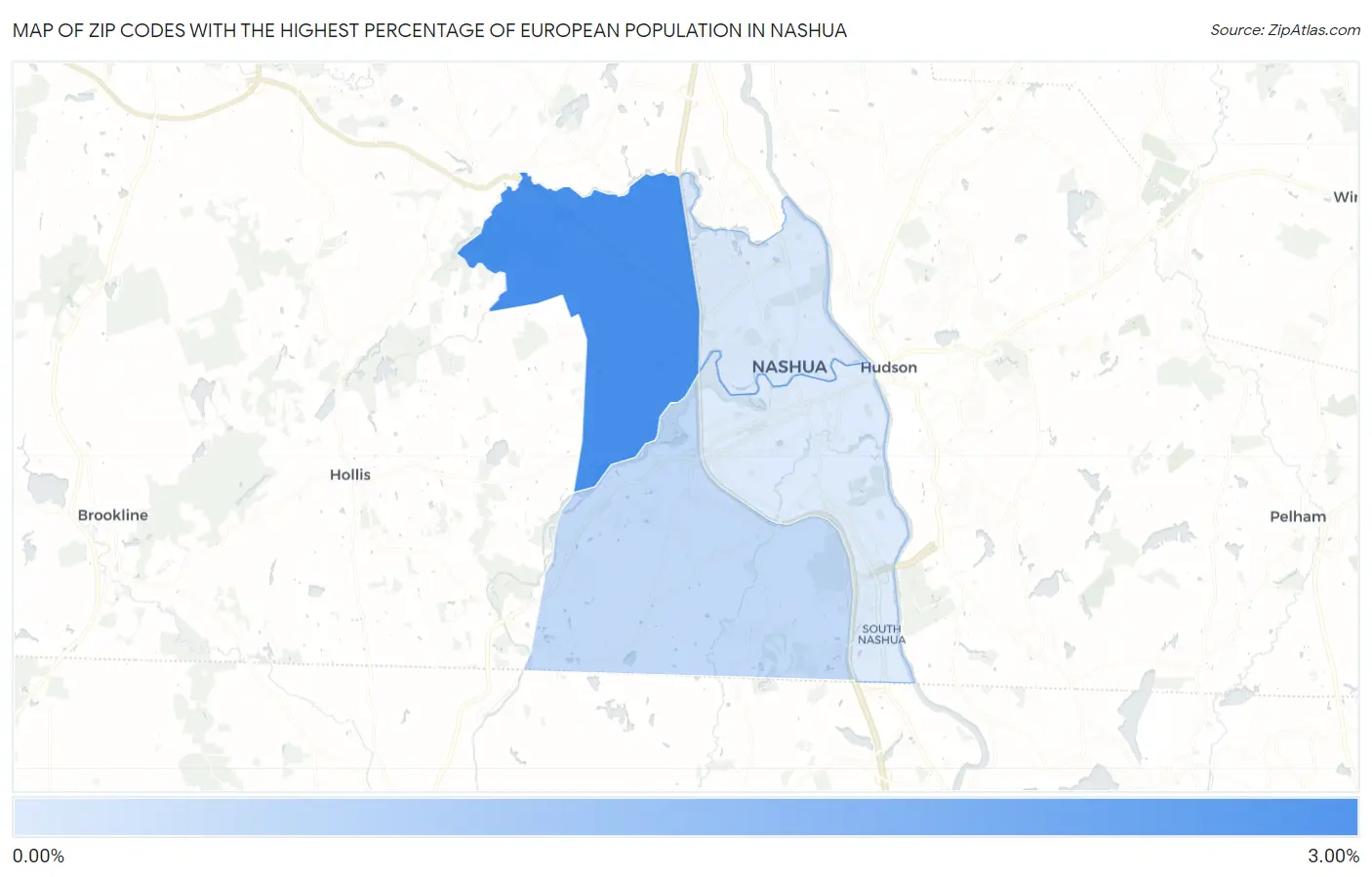 Zip Codes with the Highest Percentage of European Population in Nashua Map