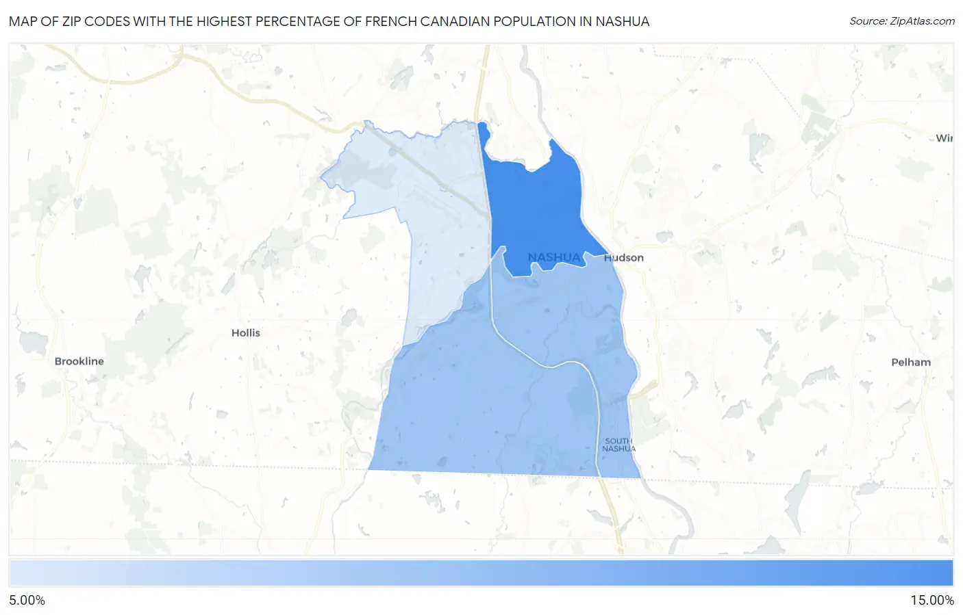 Zip Codes with the Highest Percentage of French Canadian Population in Nashua Map