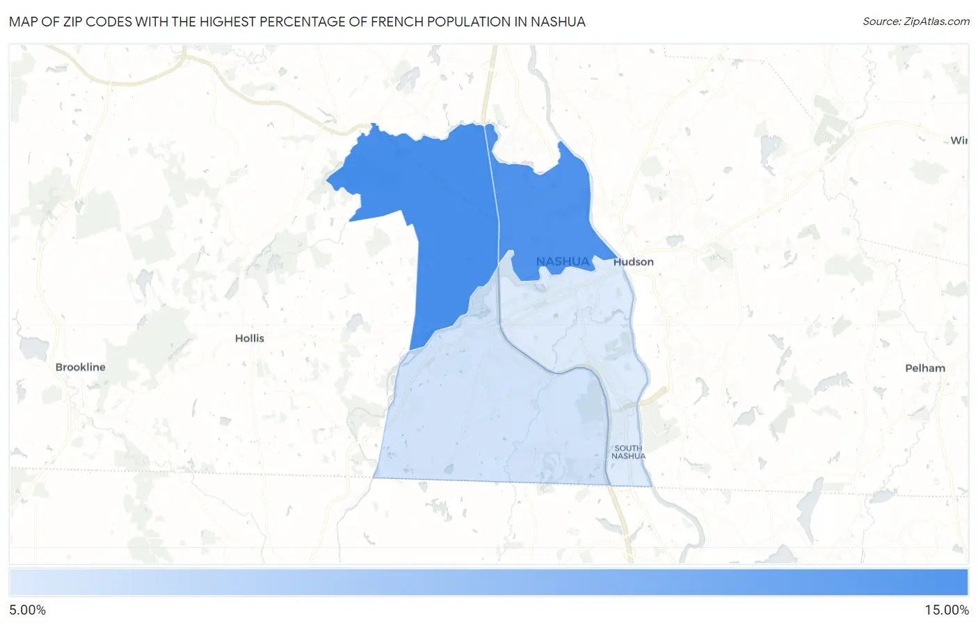 Zip Codes with the Highest Percentage of French Population in Nashua Map