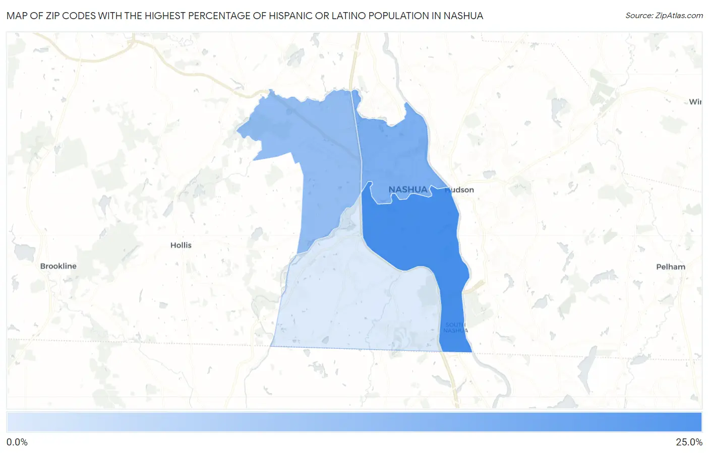 Zip Codes with the Highest Percentage of Hispanic or Latino Population in Nashua Map