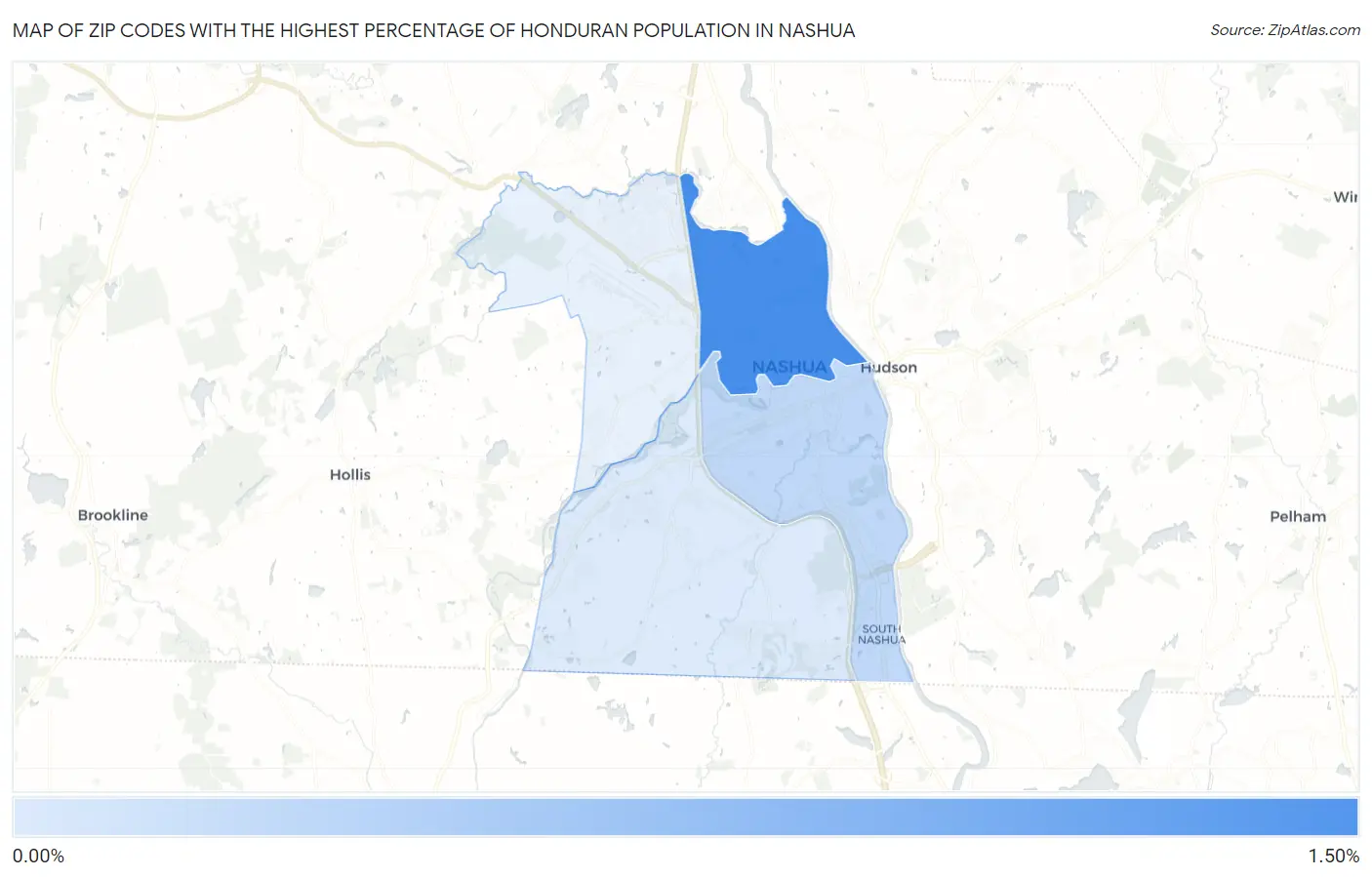 Zip Codes with the Highest Percentage of Honduran Population in Nashua Map