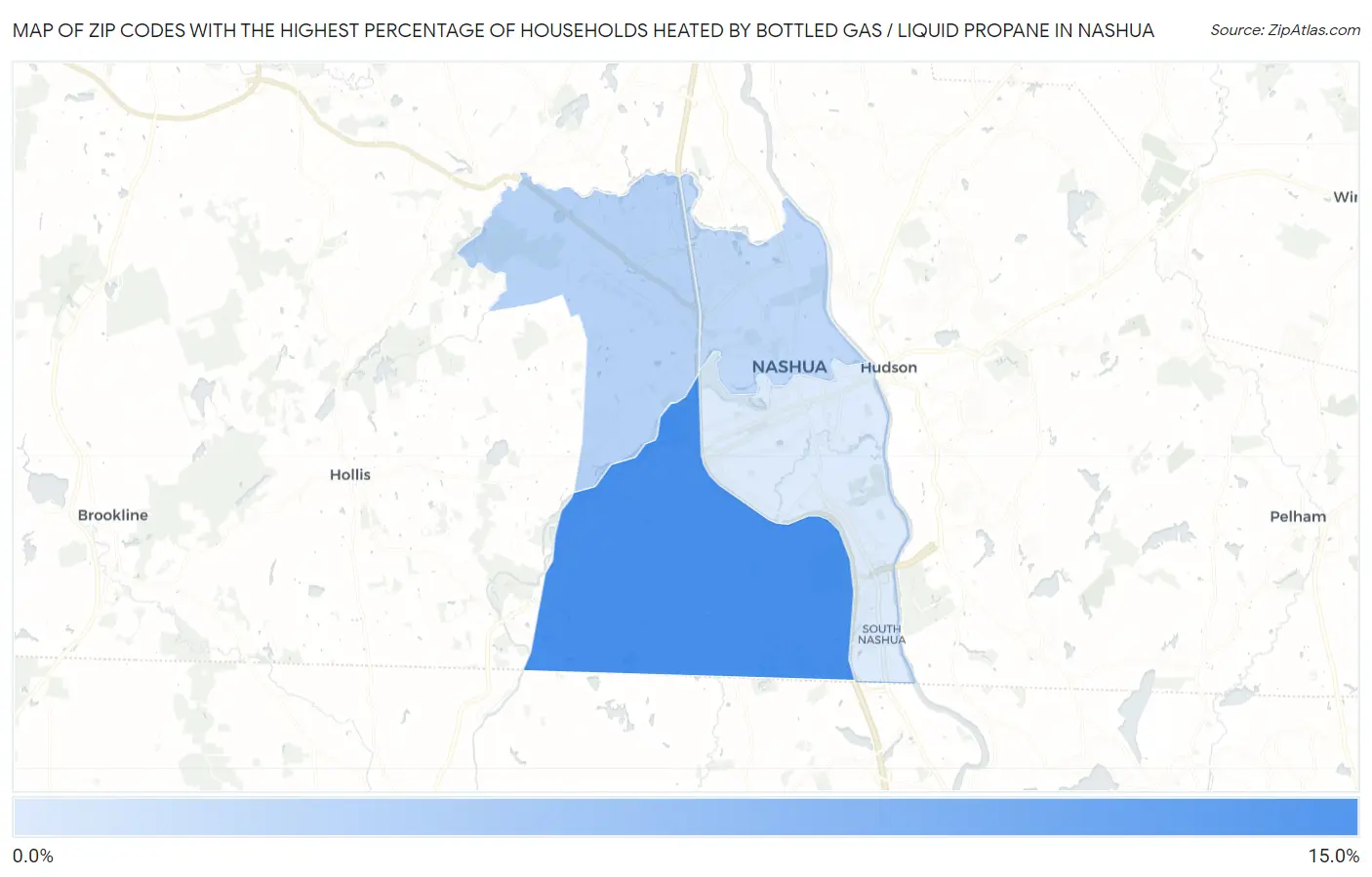 Zip Codes with the Highest Percentage of Households Heated by Bottled Gas / Liquid Propane in Nashua Map