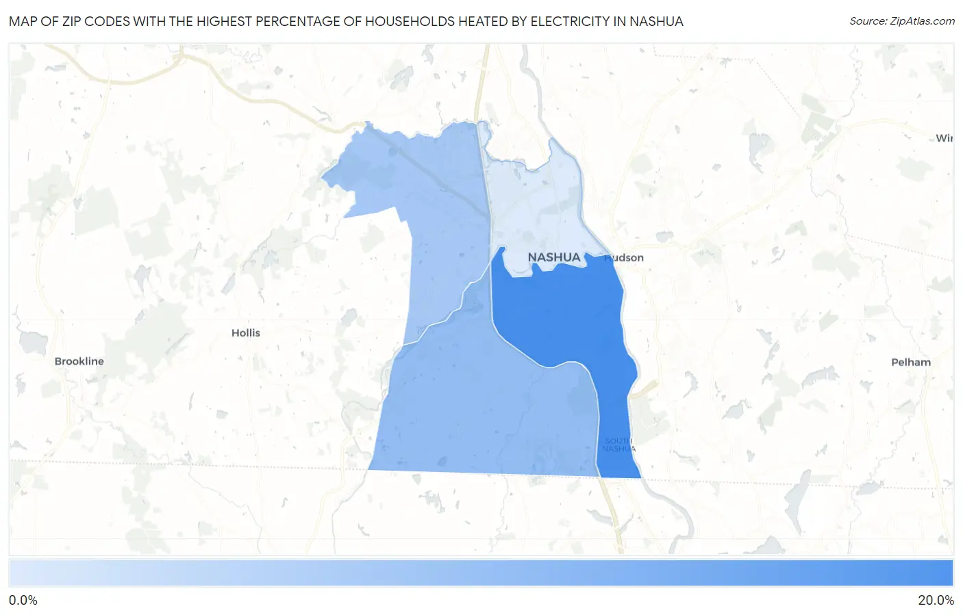 Zip Codes with the Highest Percentage of Households Heated by Electricity in Nashua Map