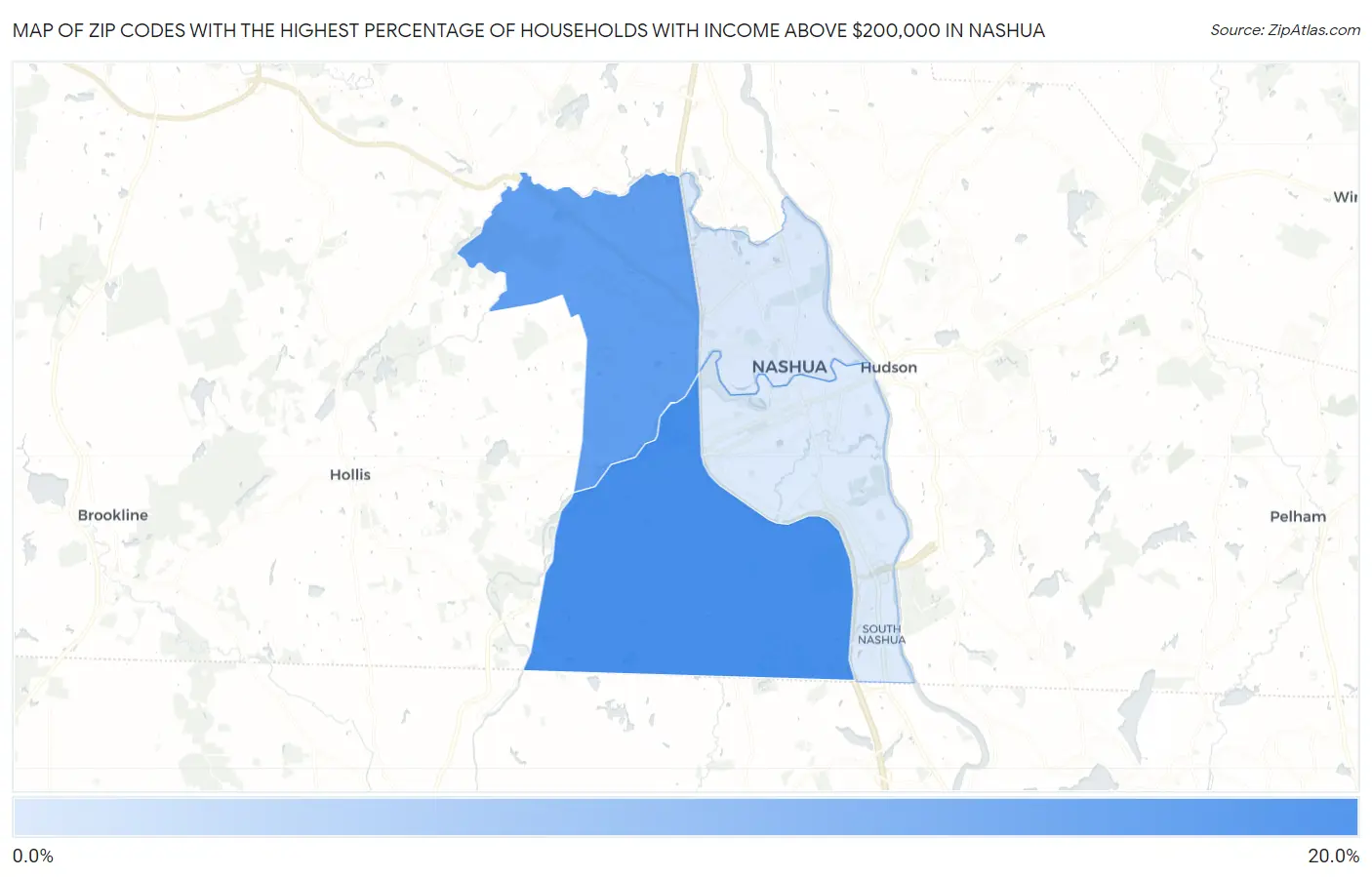 Zip Codes with the Highest Percentage of Households with Income Above $200,000 in Nashua Map