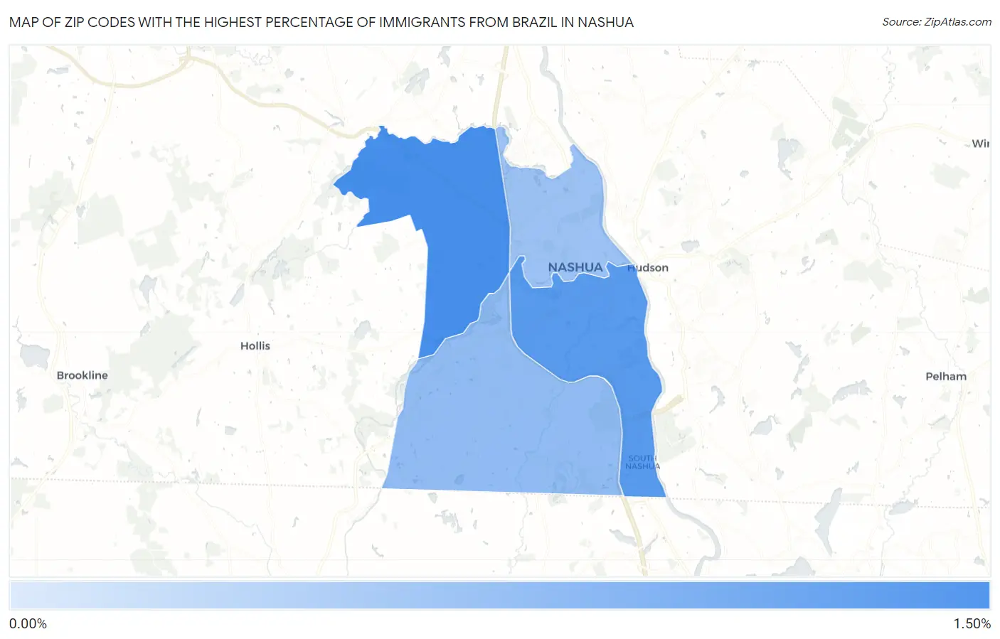 Zip Codes with the Highest Percentage of Immigrants from Brazil in Nashua Map