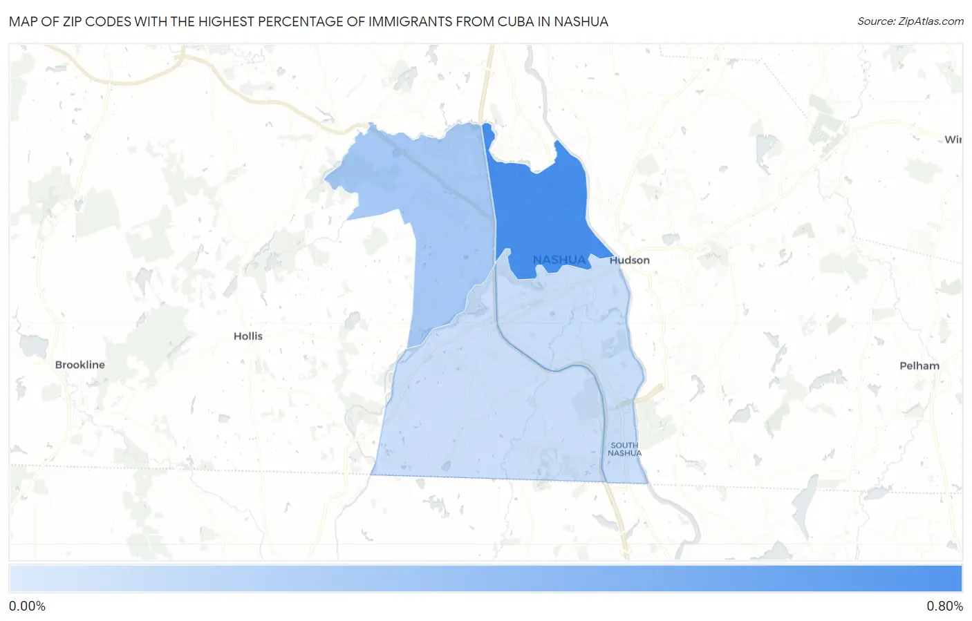 Zip Codes with the Highest Percentage of Immigrants from Cuba in Nashua Map