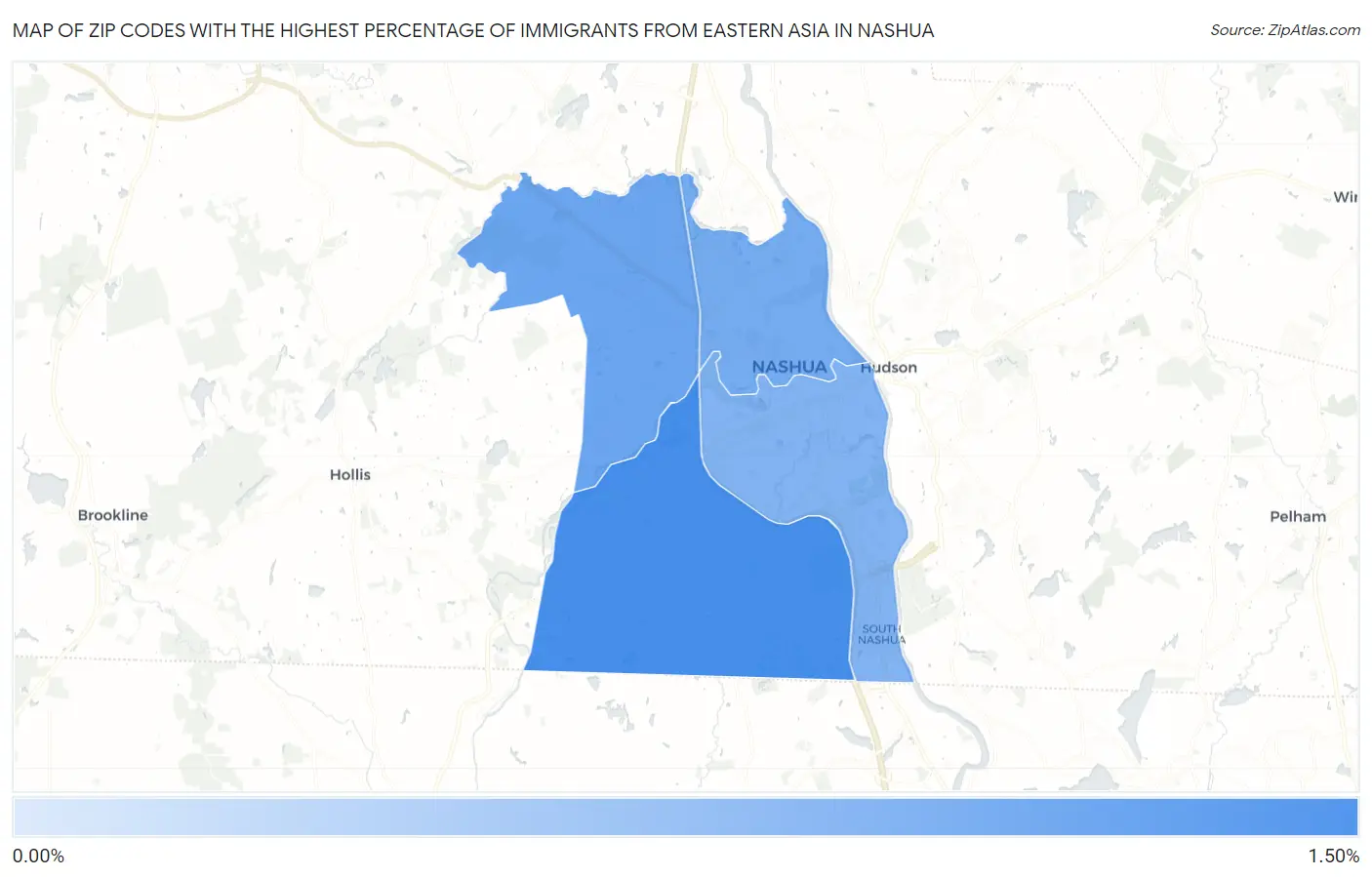 Zip Codes with the Highest Percentage of Immigrants from Eastern Asia in Nashua Map
