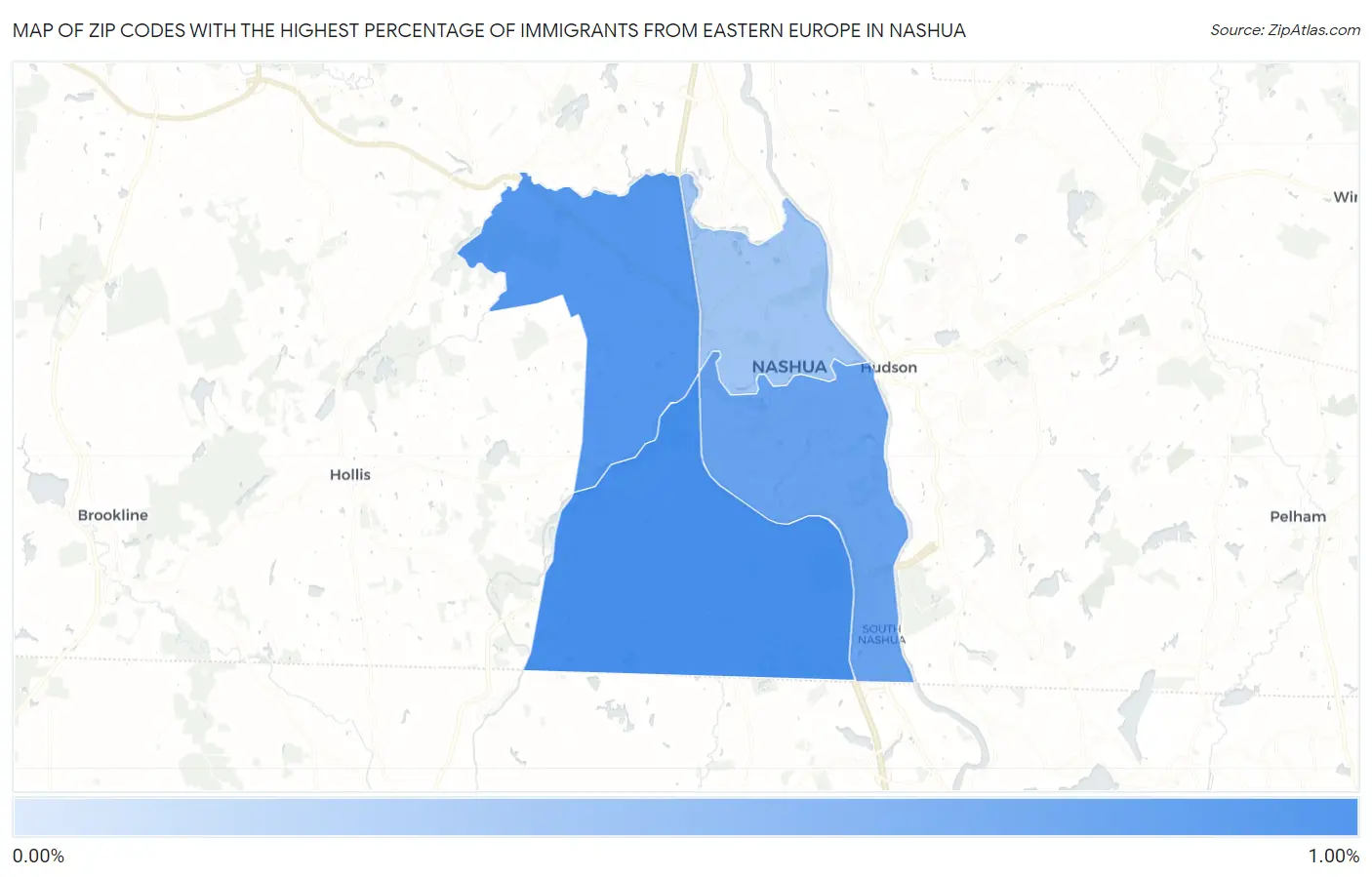 Zip Codes with the Highest Percentage of Immigrants from Eastern Europe in Nashua Map
