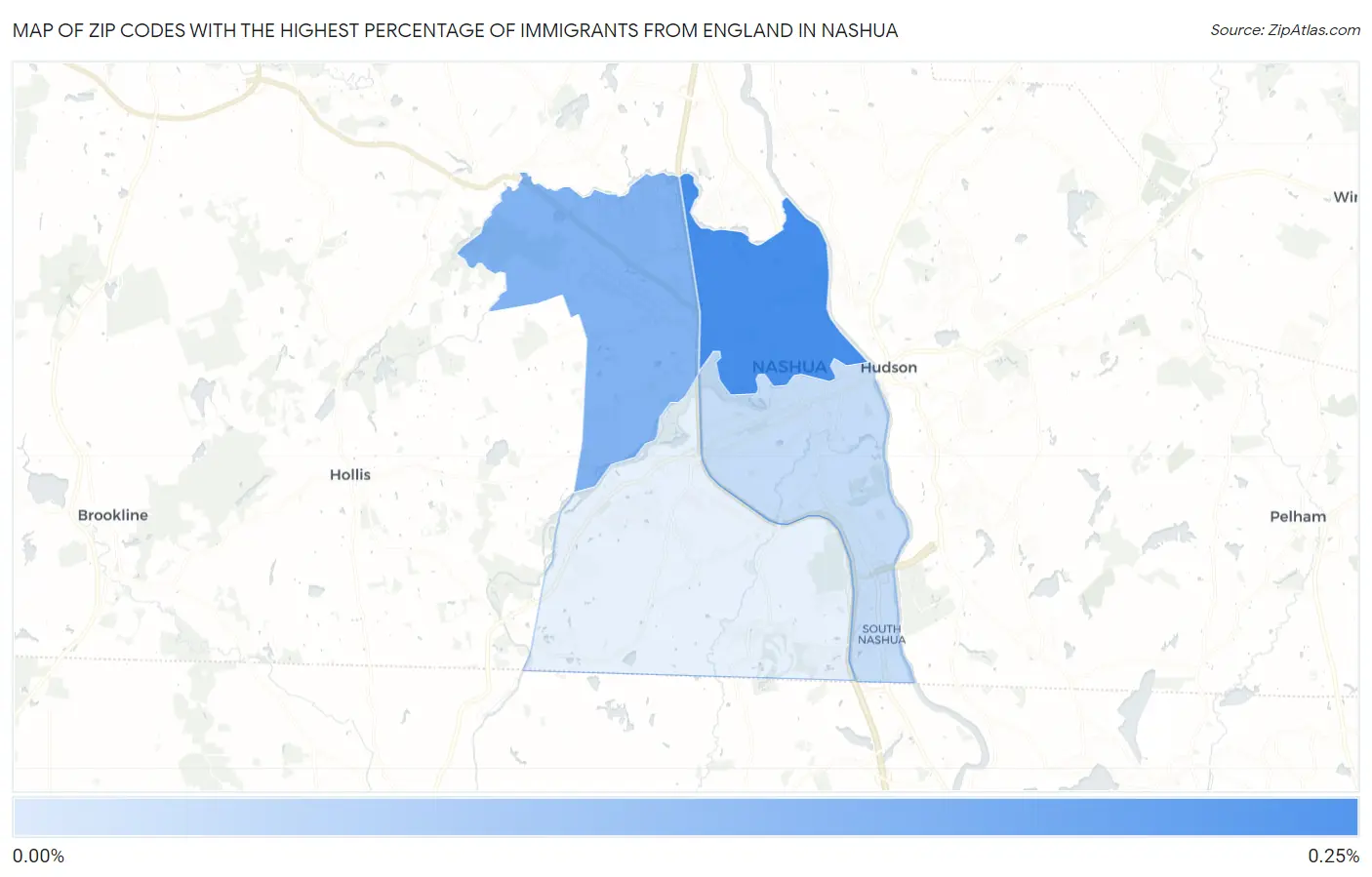 Zip Codes with the Highest Percentage of Immigrants from England in Nashua Map