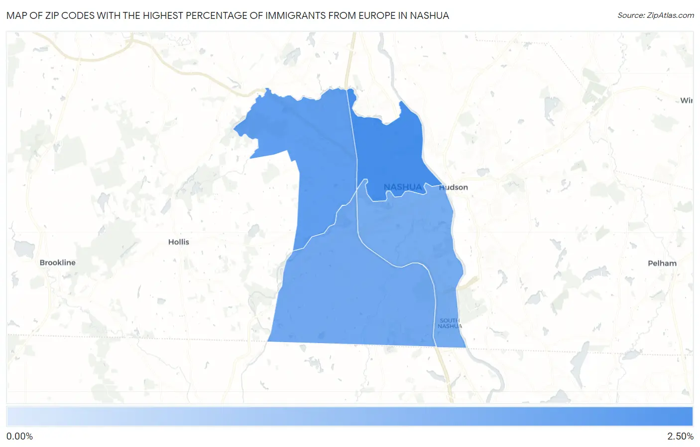 Zip Codes with the Highest Percentage of Immigrants from Europe in Nashua Map