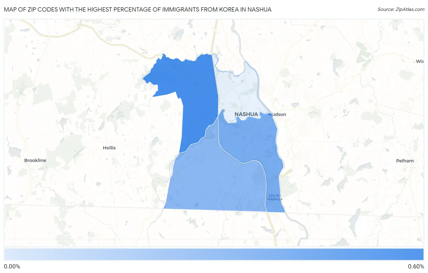 Zip Codes with the Highest Percentage of Immigrants from Korea in Nashua Map