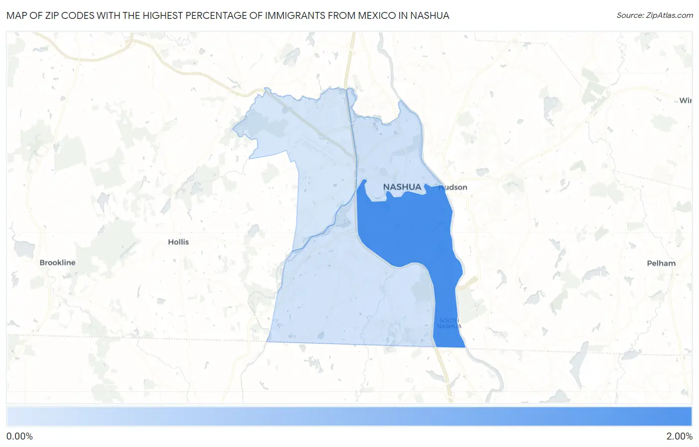 Zip Codes with the Highest Percentage of Immigrants from Mexico in Nashua Map