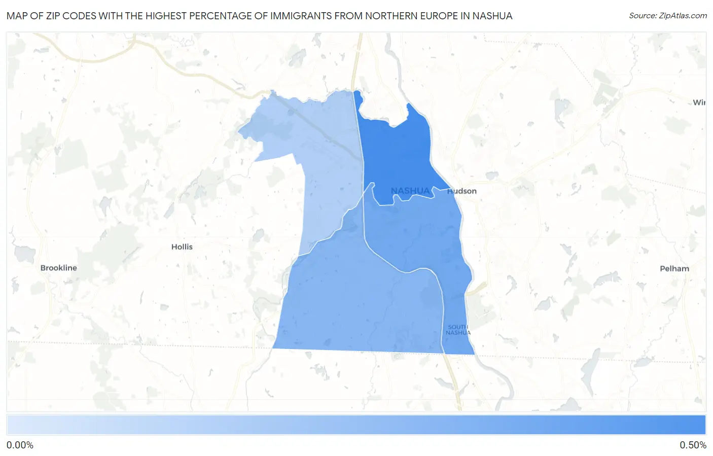 Zip Codes with the Highest Percentage of Immigrants from Northern Europe in Nashua Map