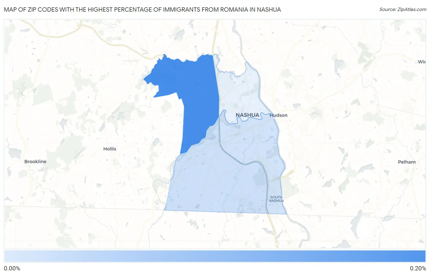 Zip Codes with the Highest Percentage of Immigrants from Romania in Nashua Map