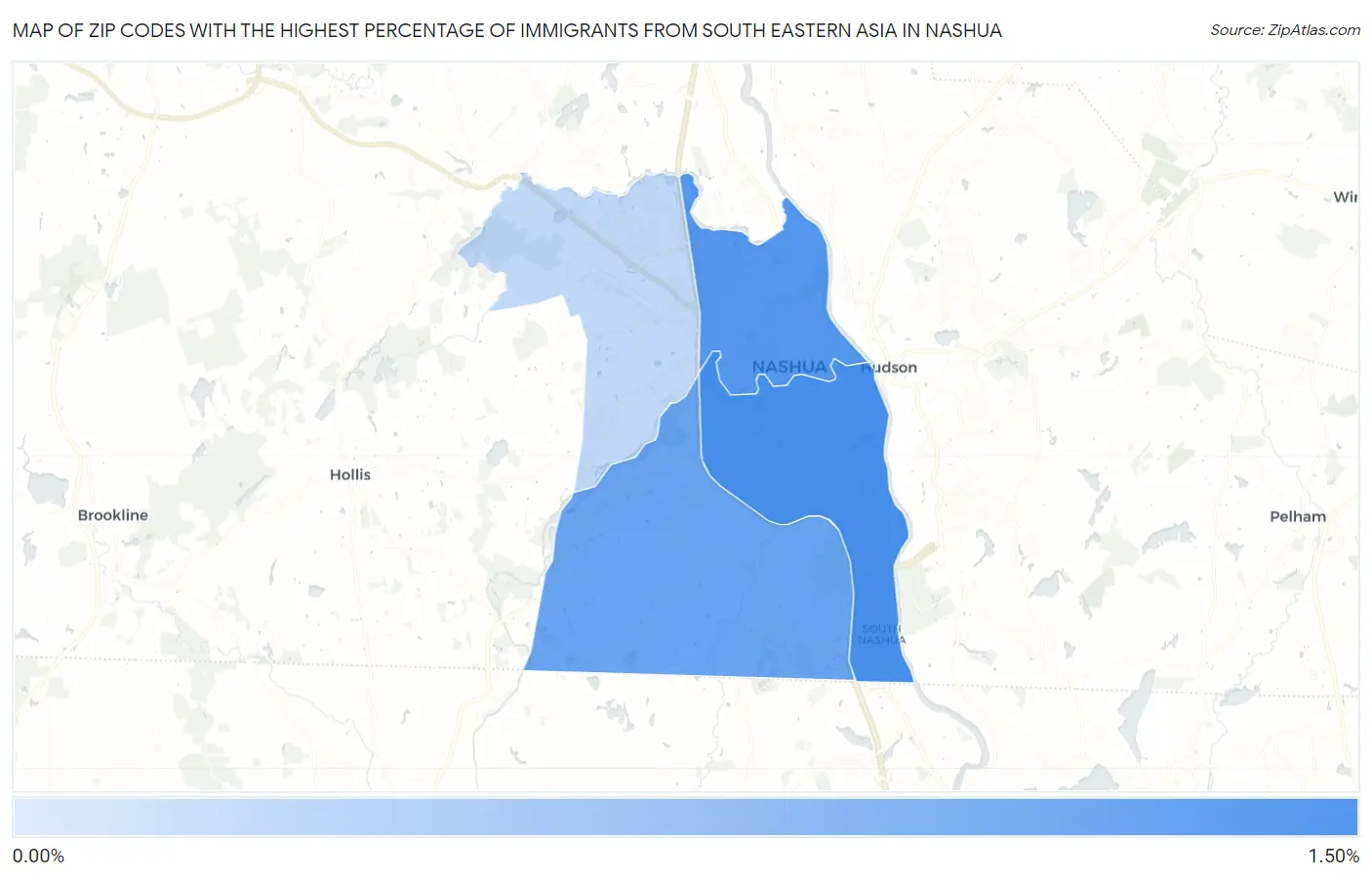 Zip Codes with the Highest Percentage of Immigrants from South Eastern Asia in Nashua Map