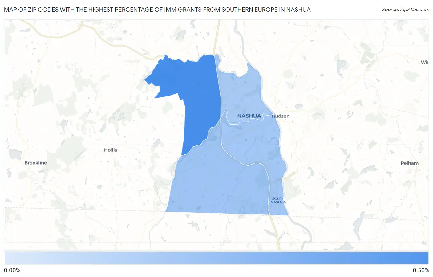 Zip Codes with the Highest Percentage of Immigrants from Southern Europe in Nashua Map
