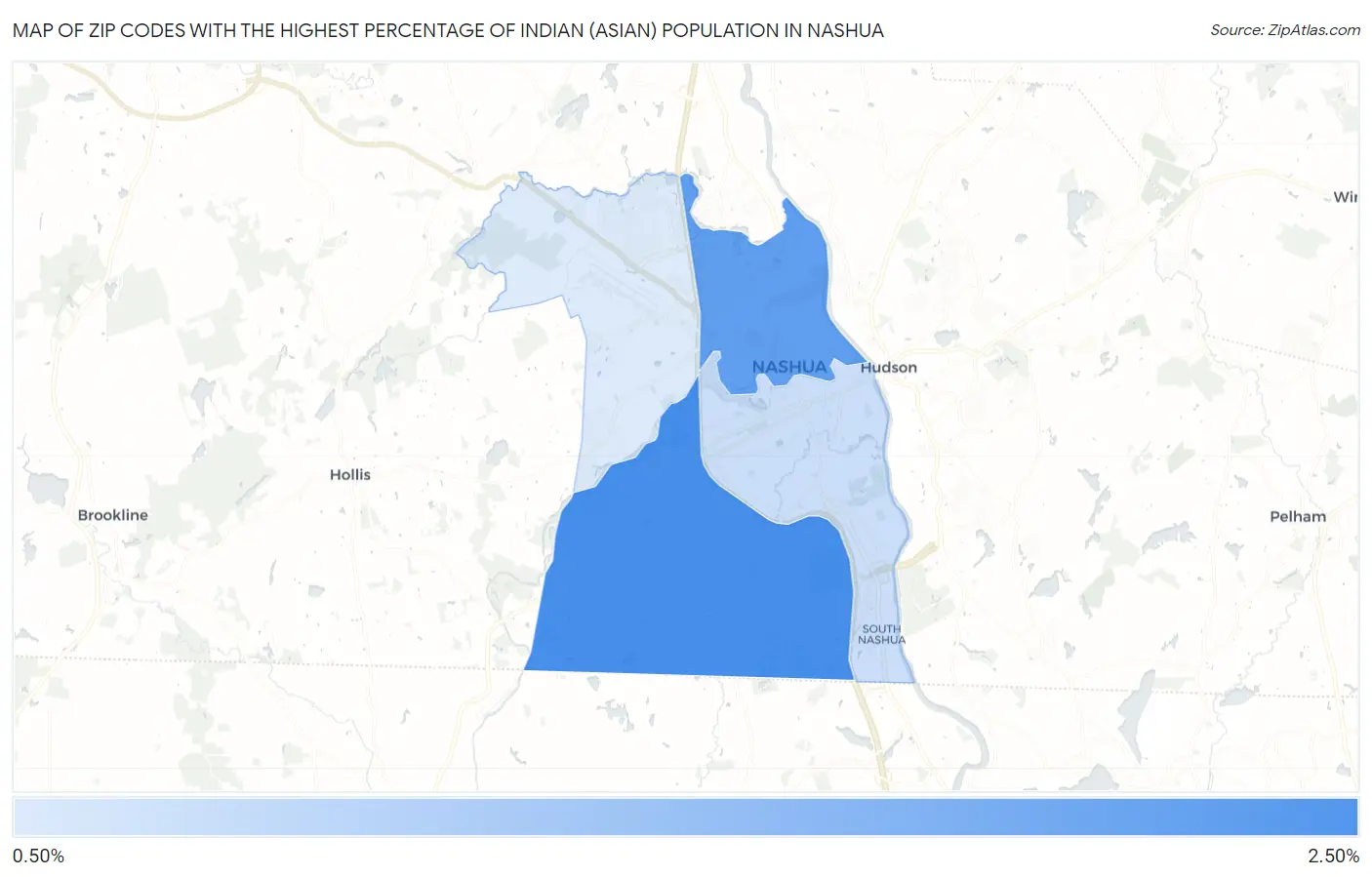 Zip Codes with the Highest Percentage of Indian (Asian) Population in Nashua Map