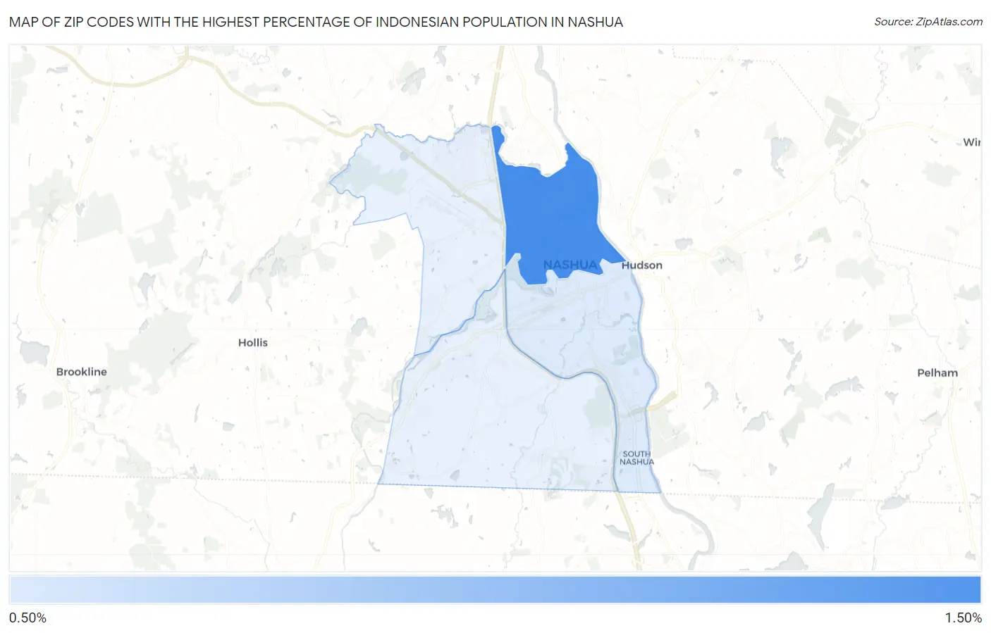 Zip Codes with the Highest Percentage of Indonesian Population in Nashua Map