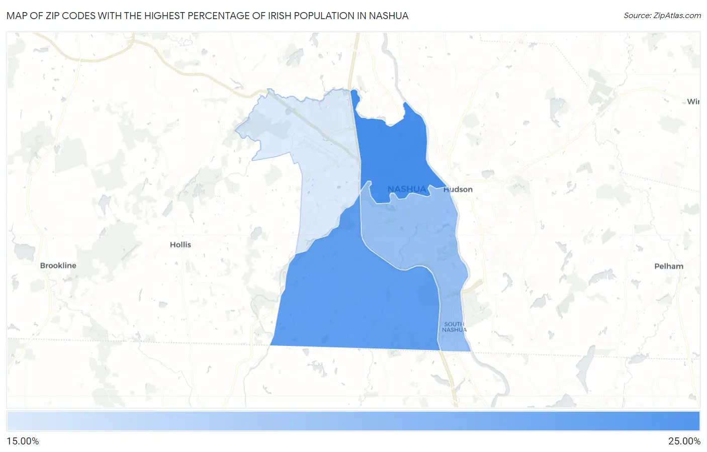 Zip Codes with the Highest Percentage of Irish Population in Nashua Map