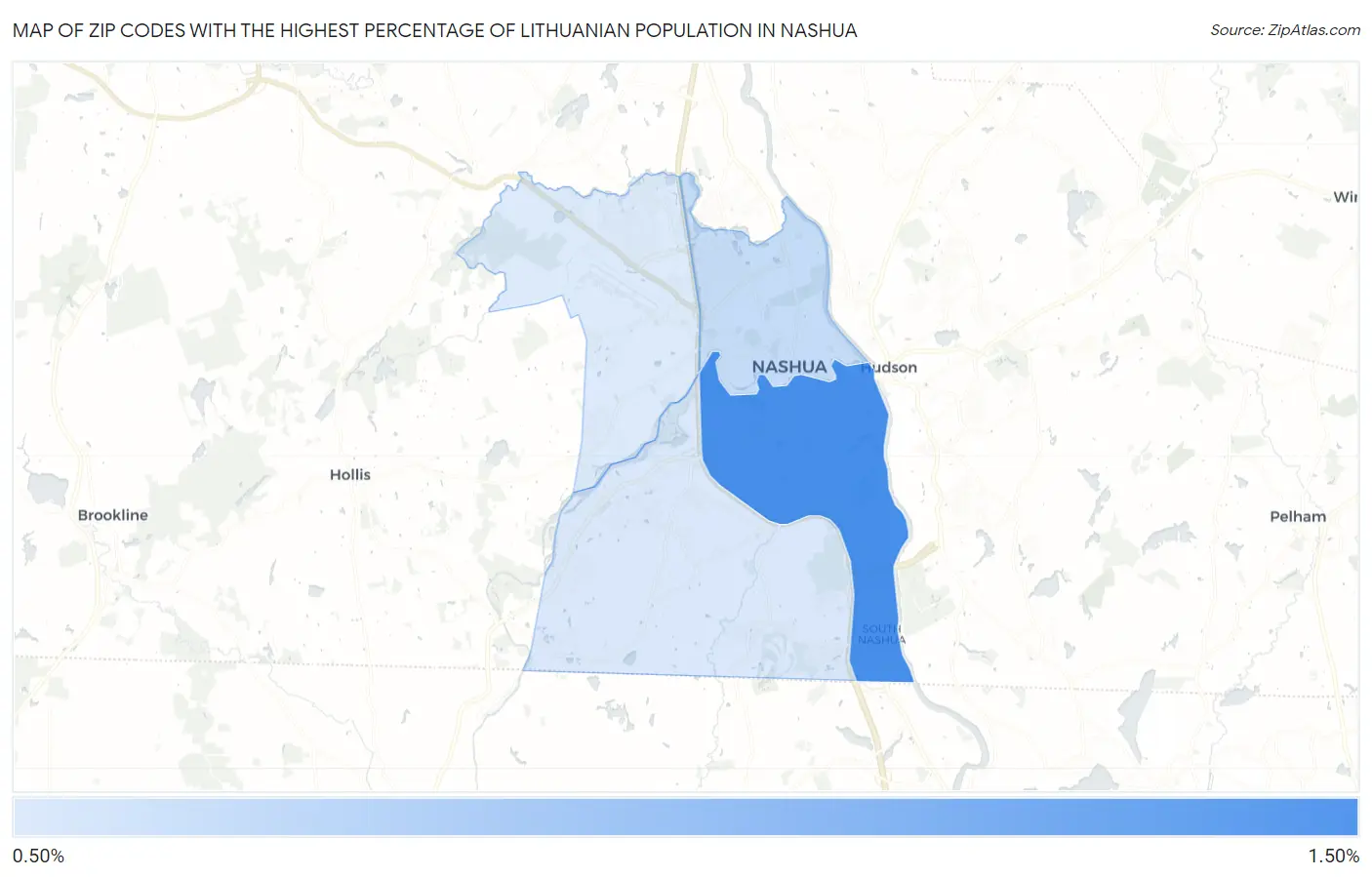 Zip Codes with the Highest Percentage of Lithuanian Population in Nashua Map