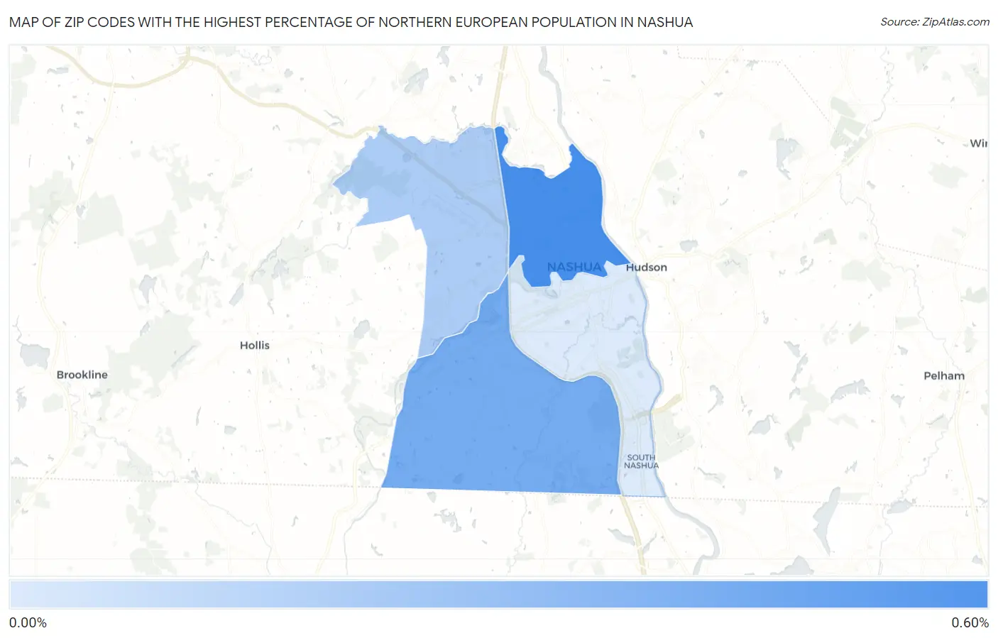 Zip Codes with the Highest Percentage of Northern European Population in Nashua Map