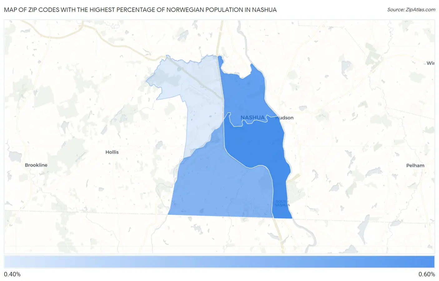 Zip Codes with the Highest Percentage of Norwegian Population in Nashua Map