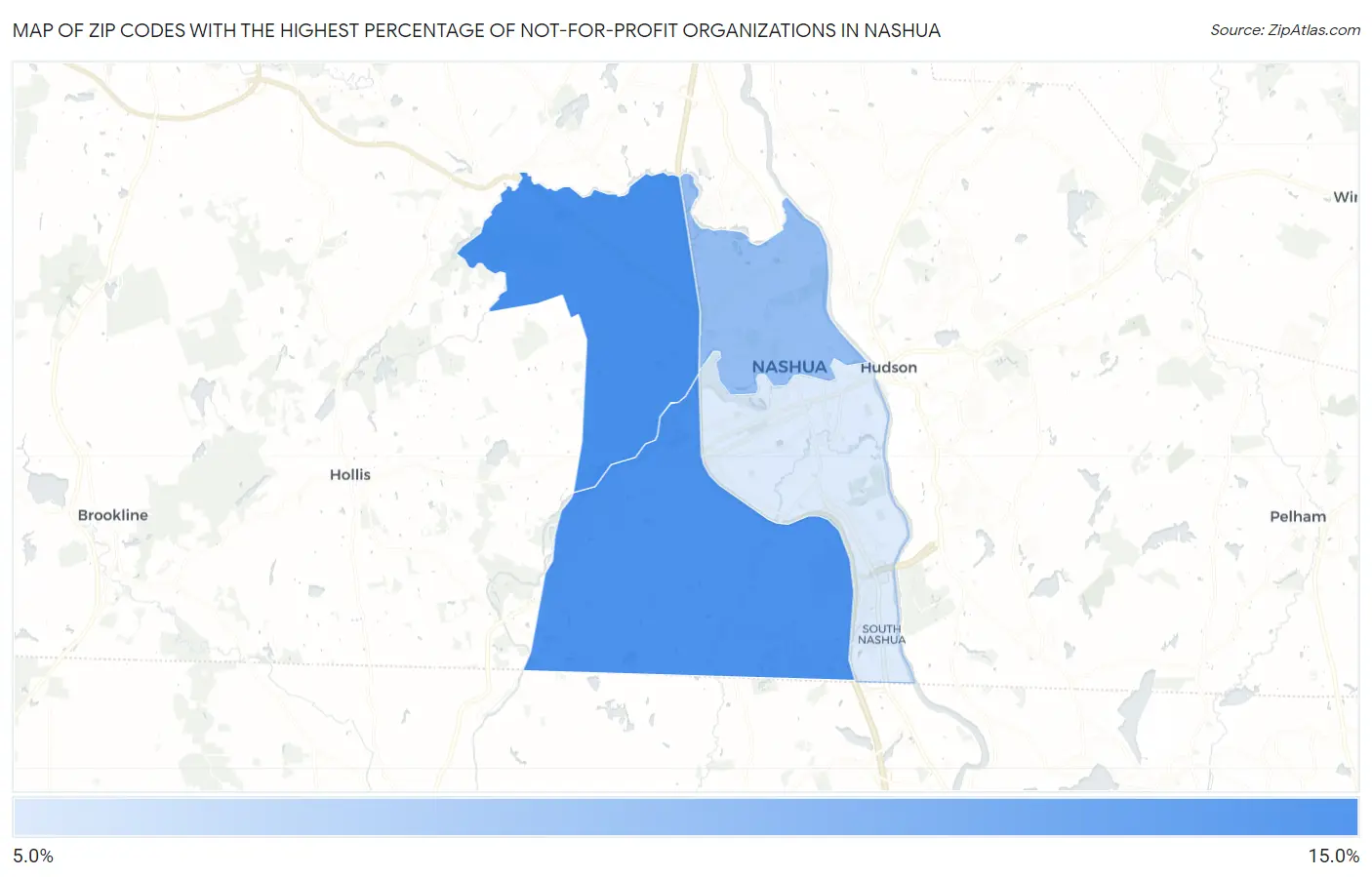 Zip Codes with the Highest Percentage of Not-for-profit Organizations in Nashua Map