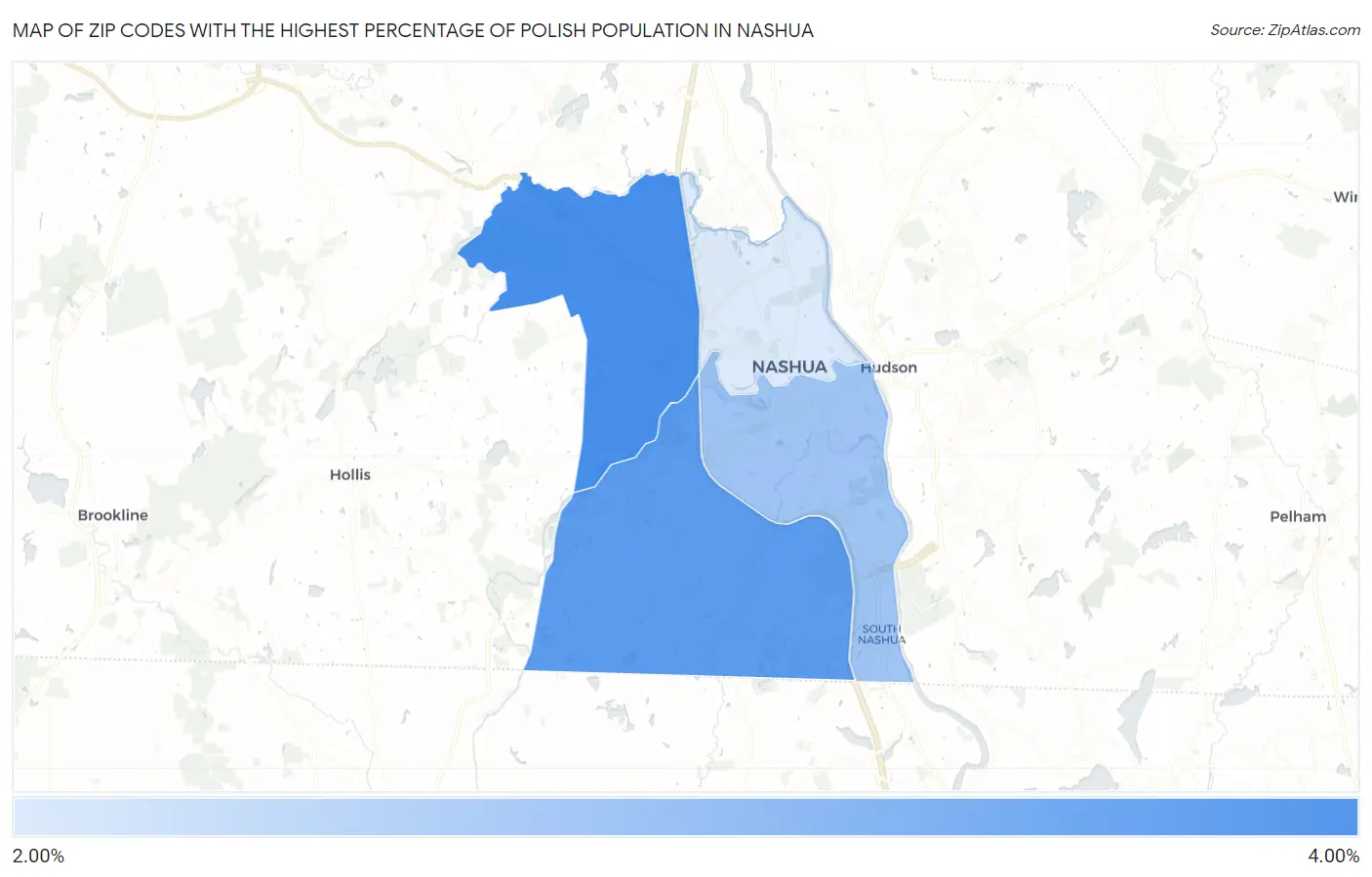Zip Codes with the Highest Percentage of Polish Population in Nashua Map