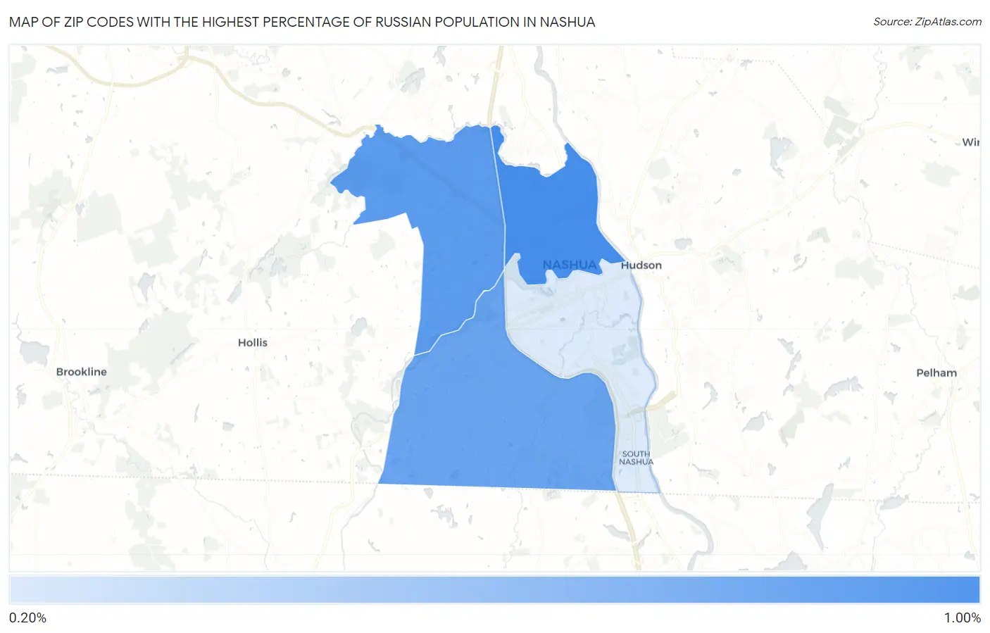Zip Codes with the Highest Percentage of Russian Population in Nashua Map