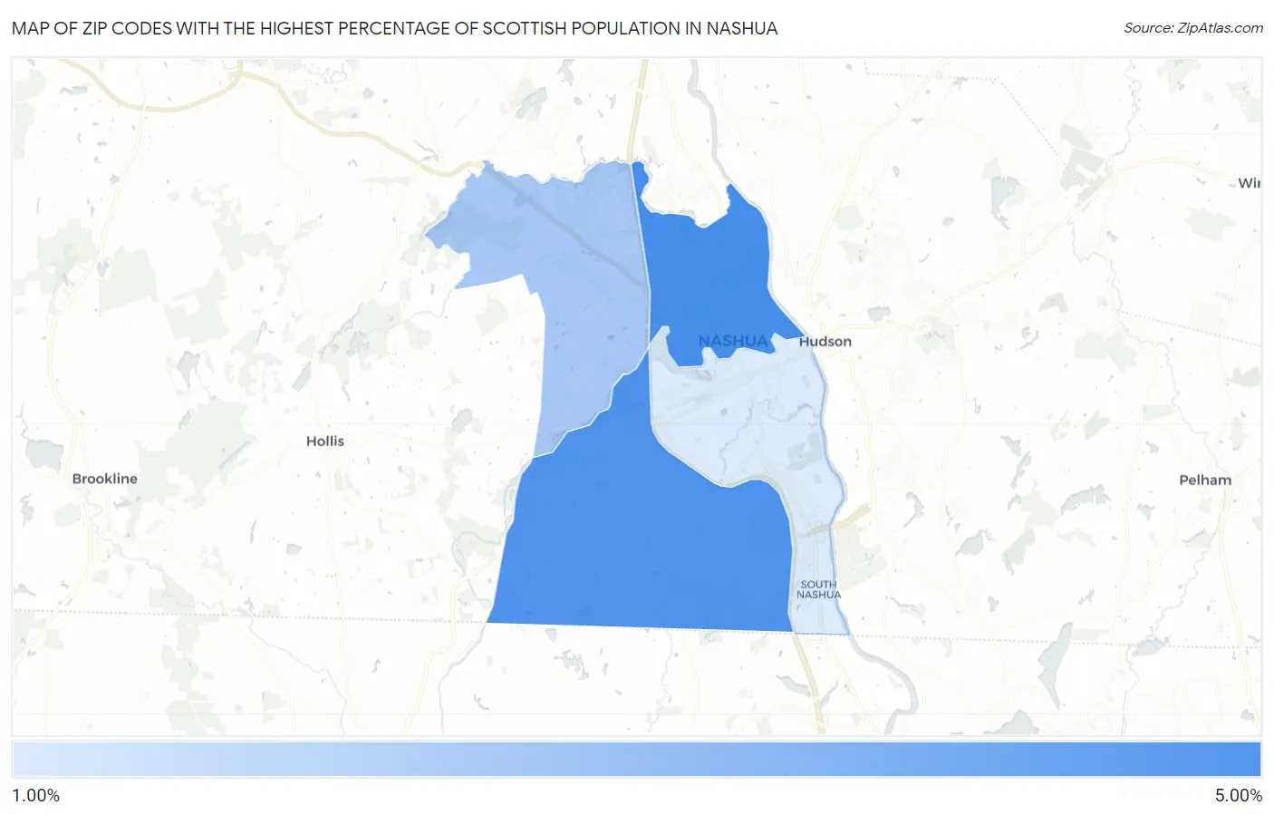 Zip Codes with the Highest Percentage of Scottish Population in Nashua Map