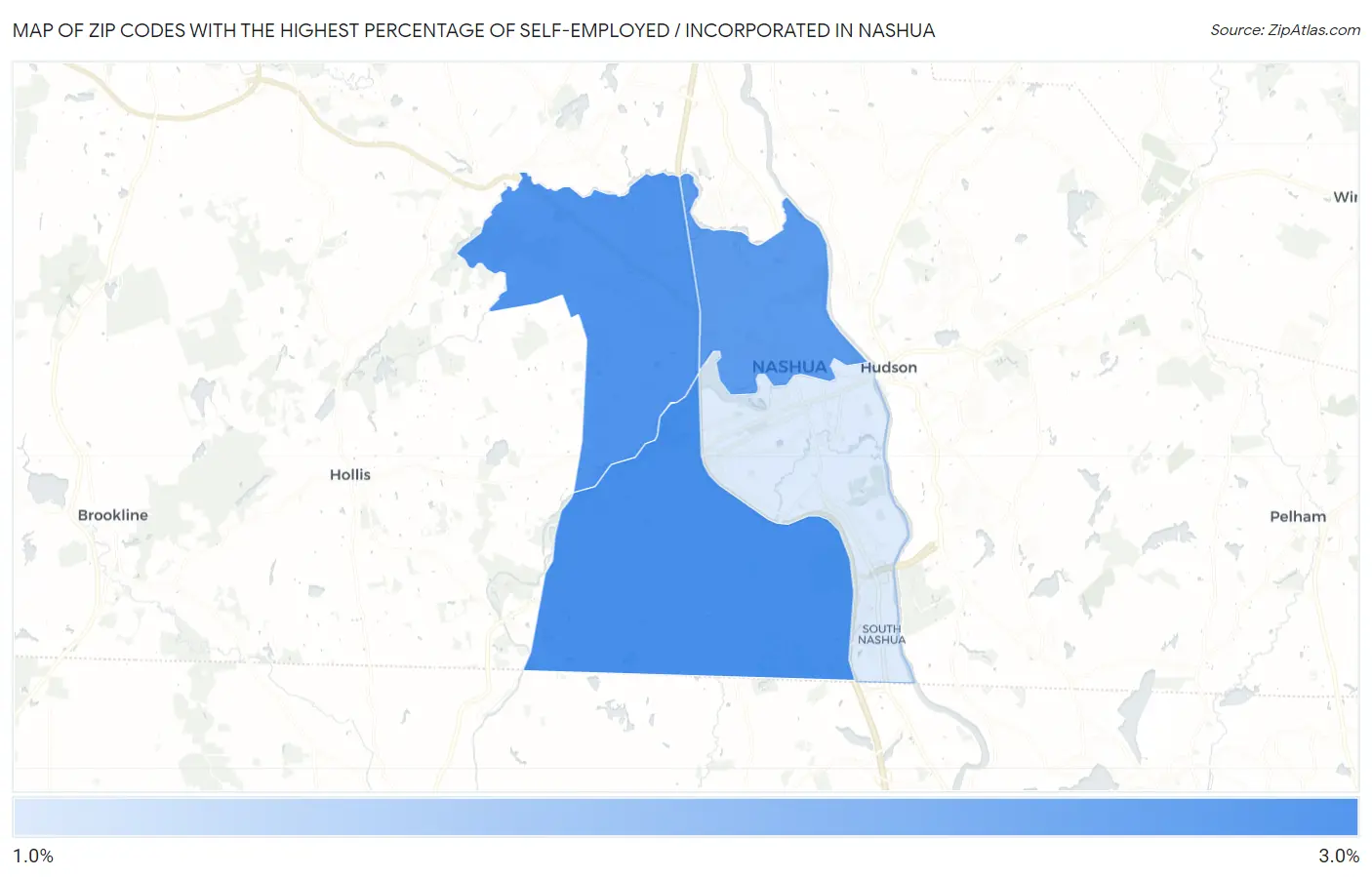 Zip Codes with the Highest Percentage of Self-Employed / Incorporated in Nashua Map