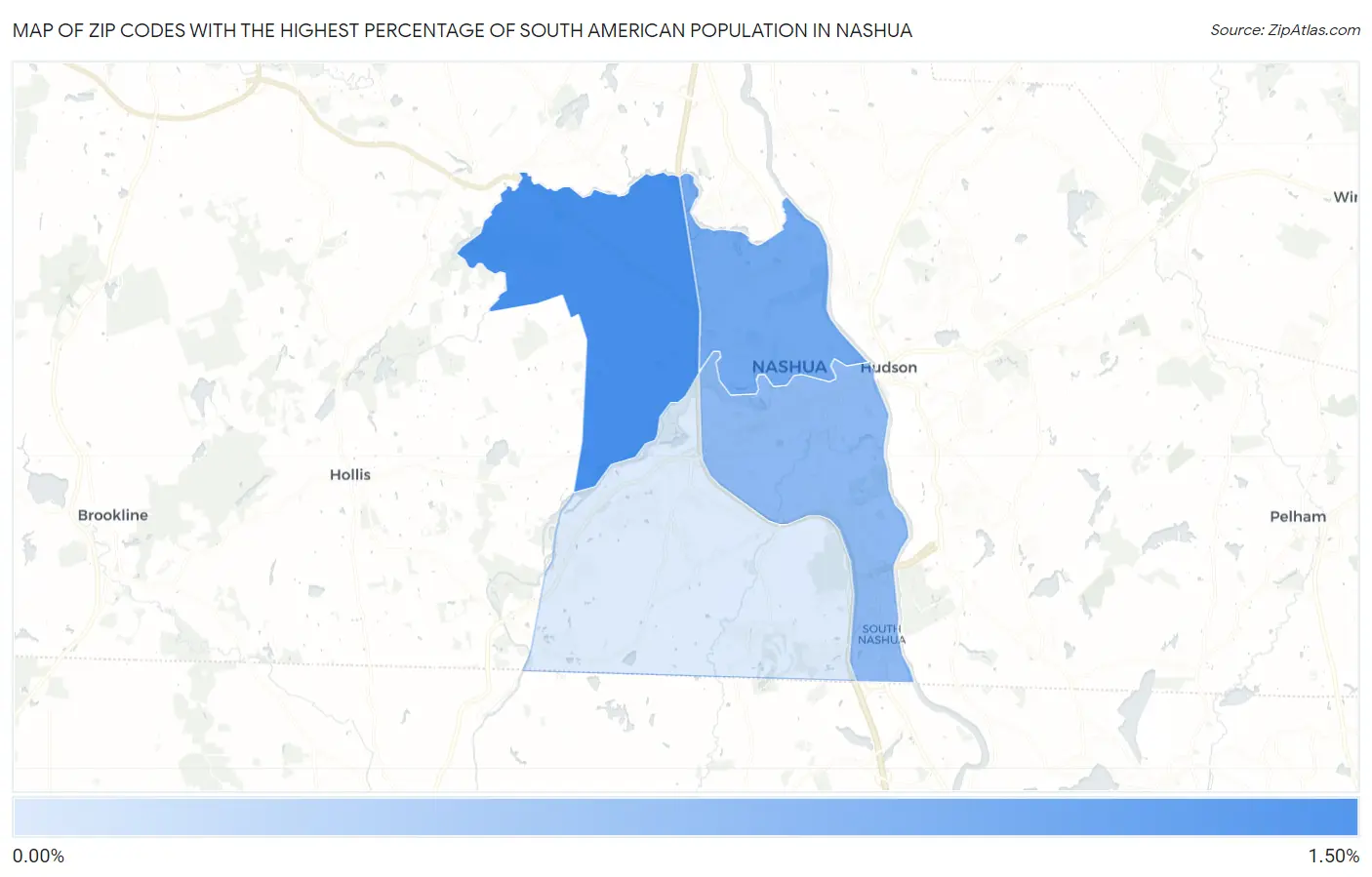 Zip Codes with the Highest Percentage of South American Population in Nashua Map