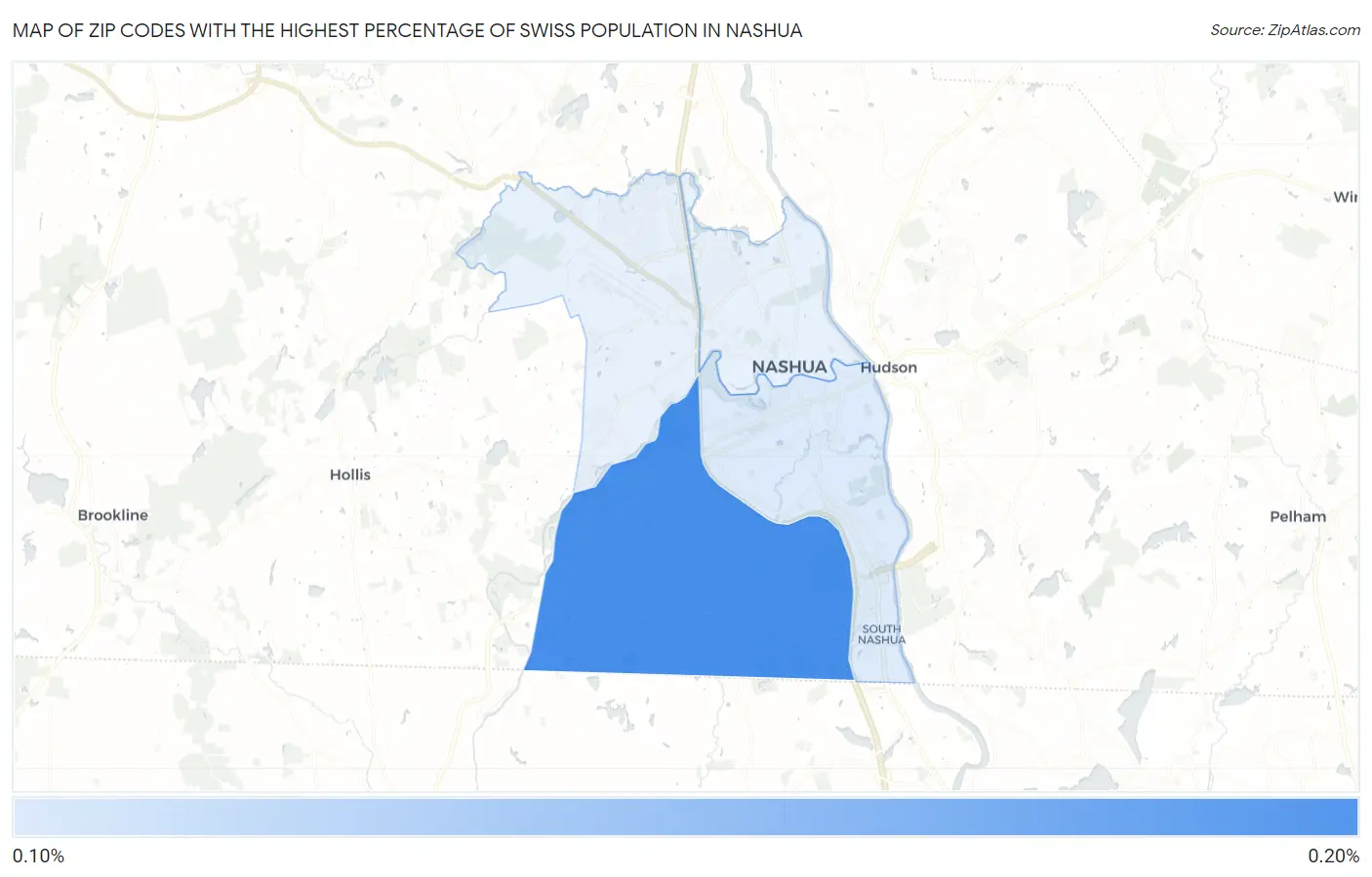 Zip Codes with the Highest Percentage of Swiss Population in Nashua Map