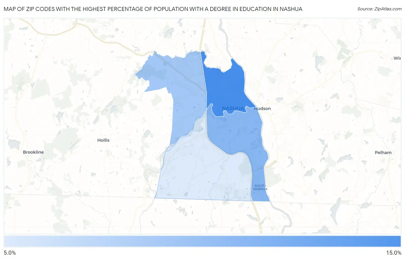 Zip Codes with the Highest Percentage of Population with a Degree in Education in Nashua Map