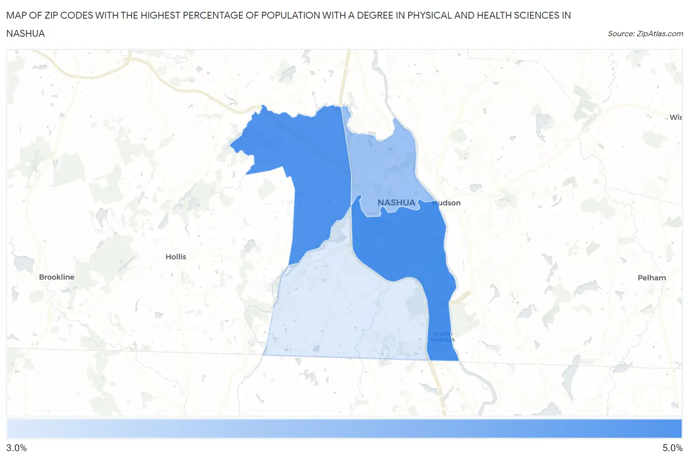 Zip Codes with the Highest Percentage of Population with a Degree in Physical and Health Sciences in Nashua Map