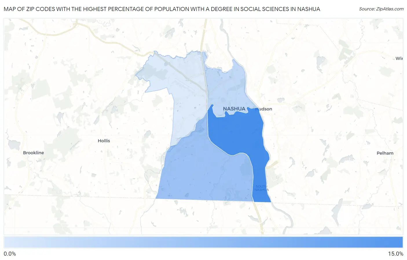 Zip Codes with the Highest Percentage of Population with a Degree in Social Sciences in Nashua Map
