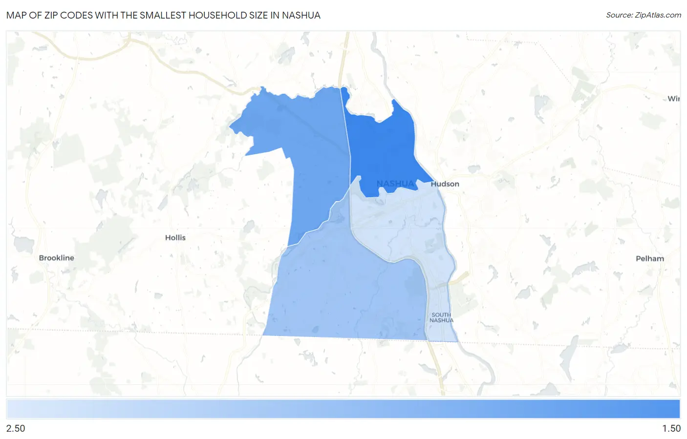 Zip Codes with the Smallest Household Size in Nashua Map