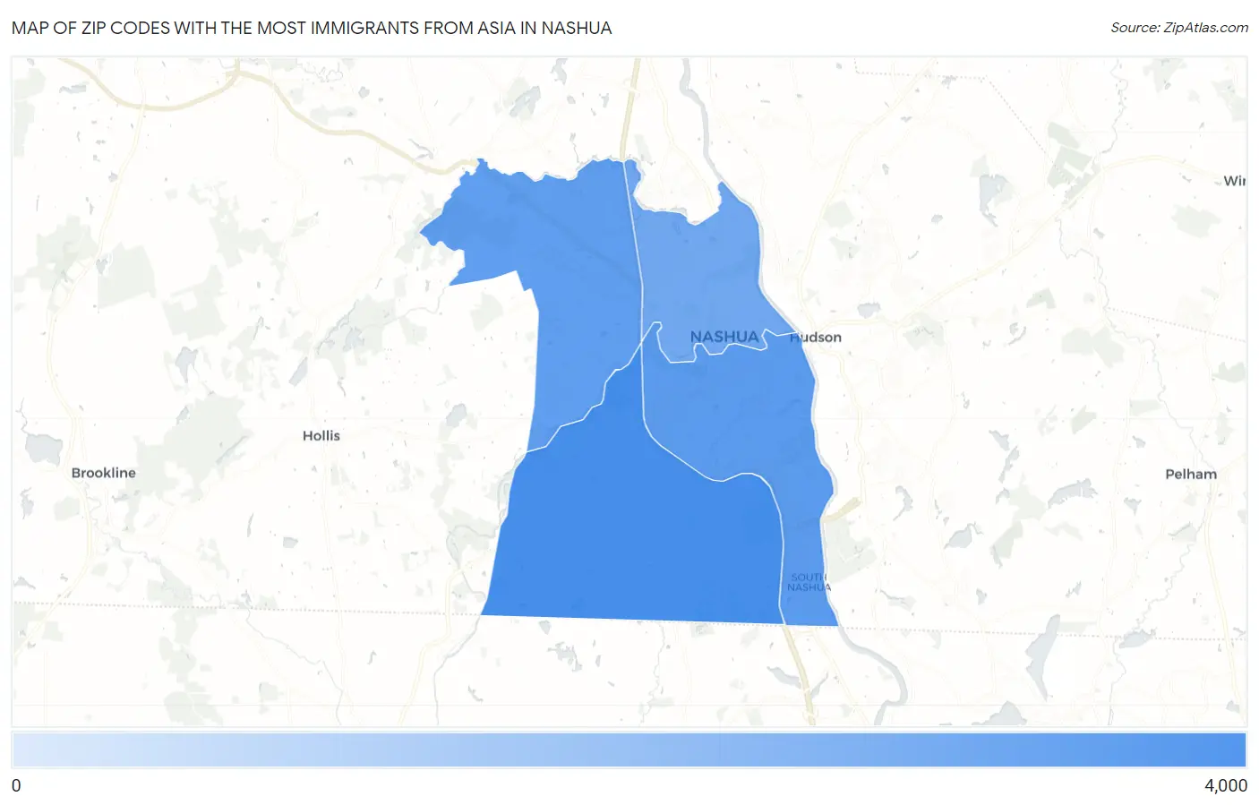 Zip Codes with the Most Immigrants from Asia in Nashua Map