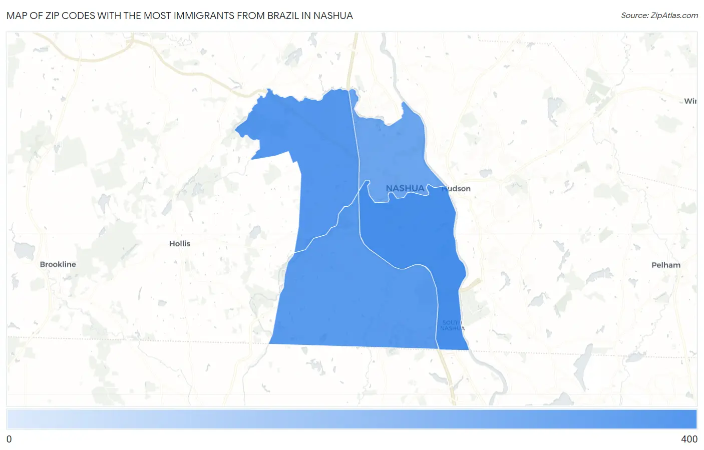 Zip Codes with the Most Immigrants from Brazil in Nashua Map
