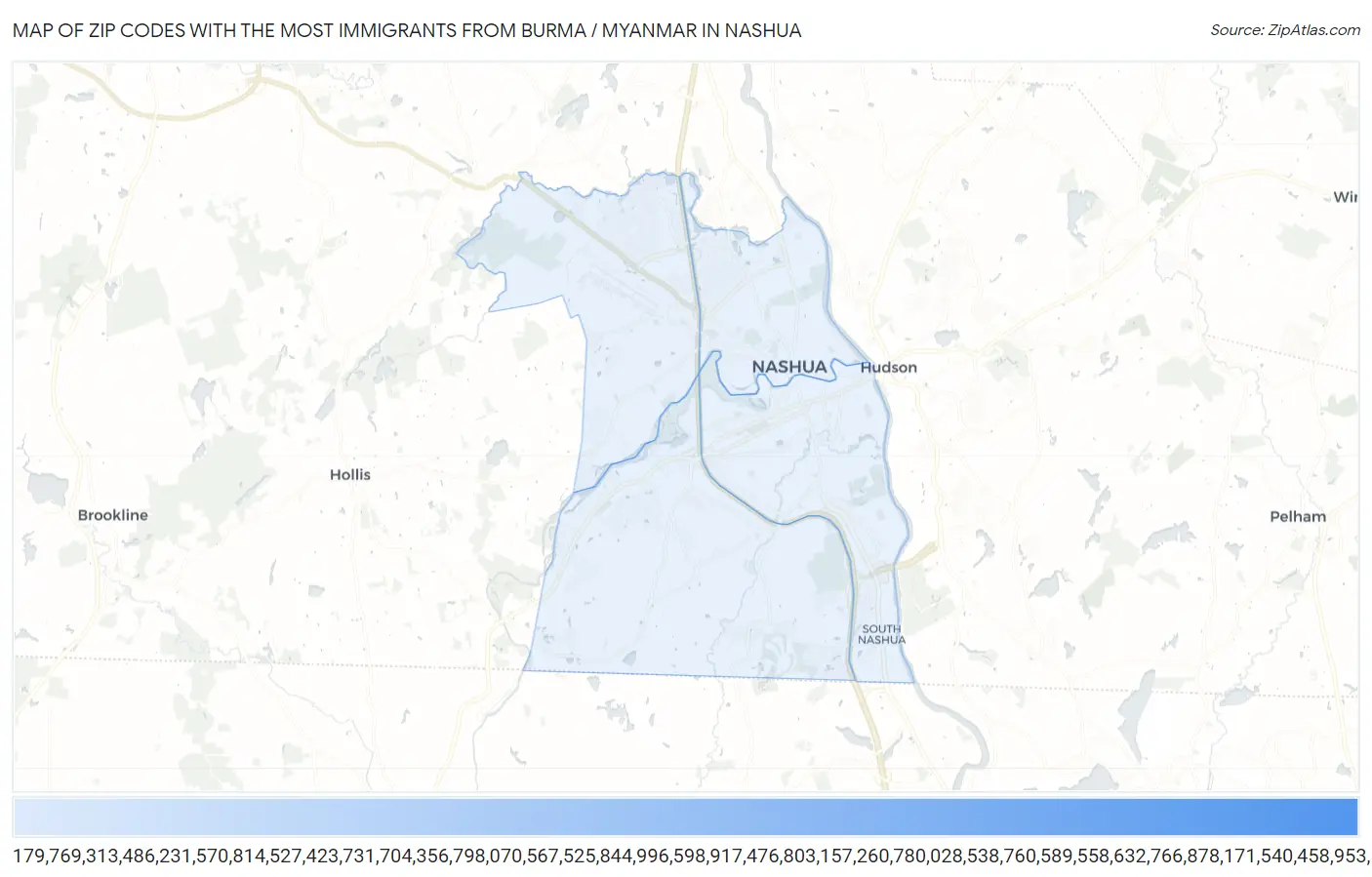 Zip Codes with the Most Immigrants from Burma / Myanmar in Nashua Map