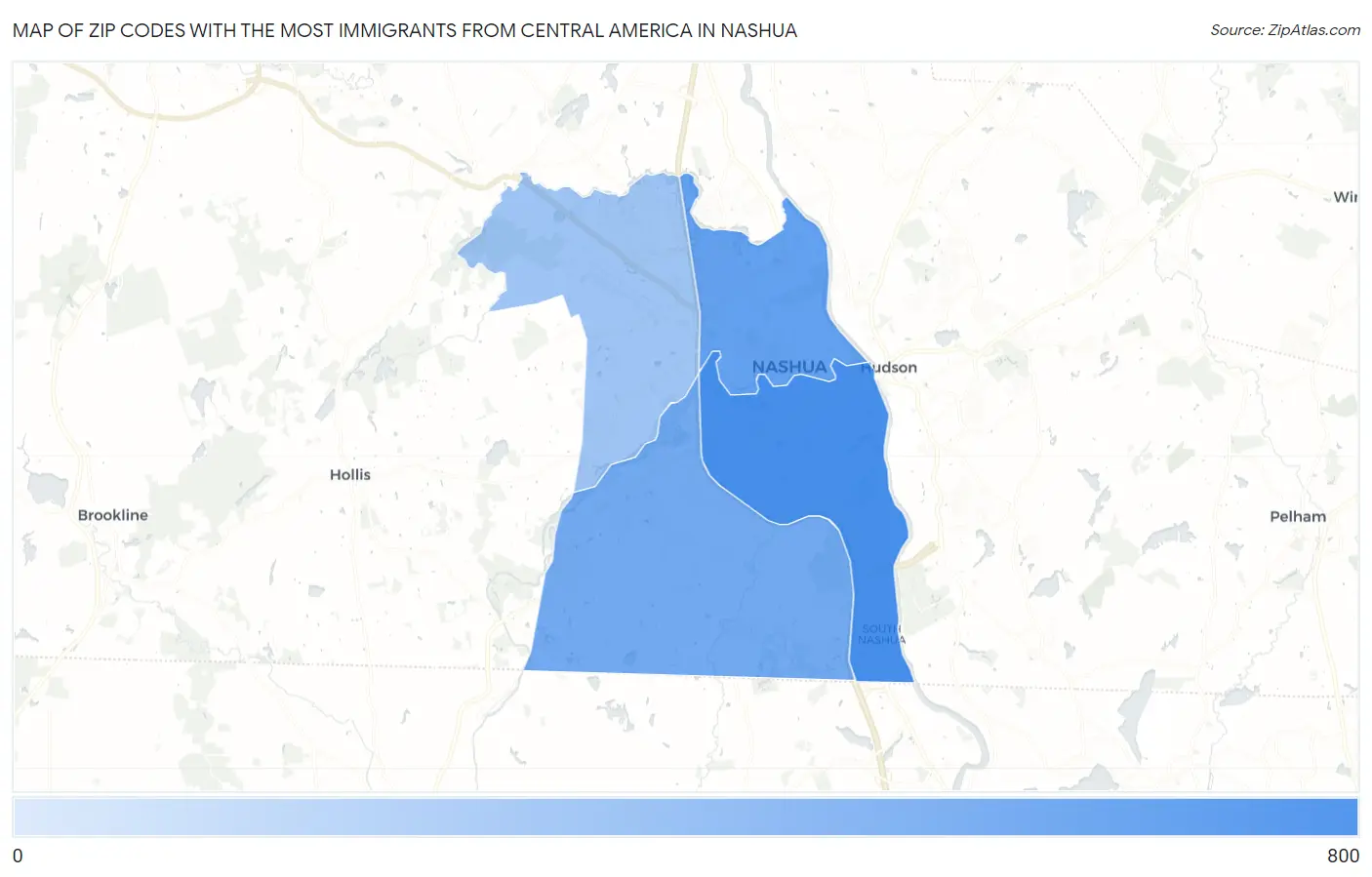 Zip Codes with the Most Immigrants from Central America in Nashua Map